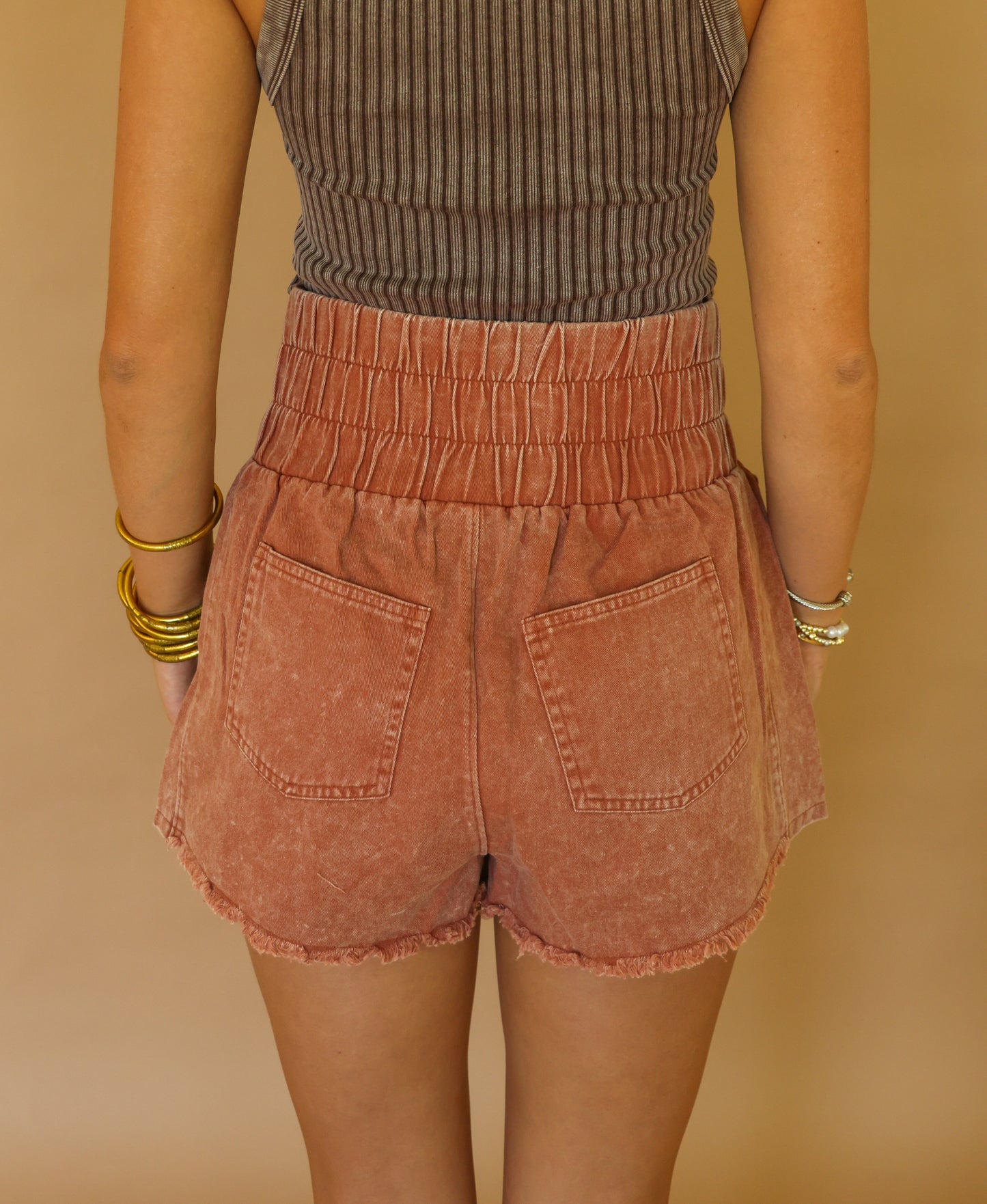Rust Twill Mini Shorts