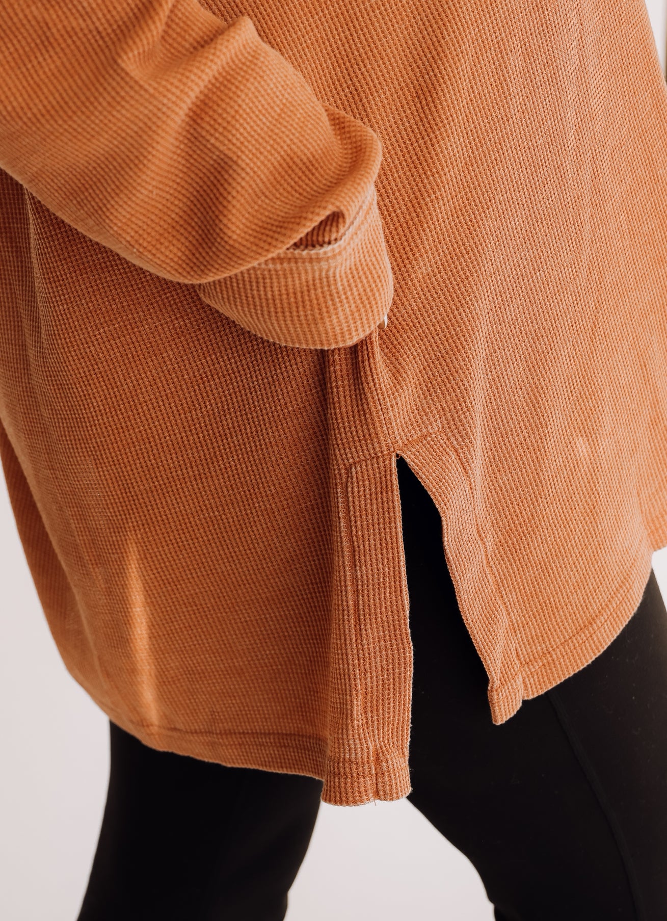 Burnt Amber Waffle-Knit Pullover