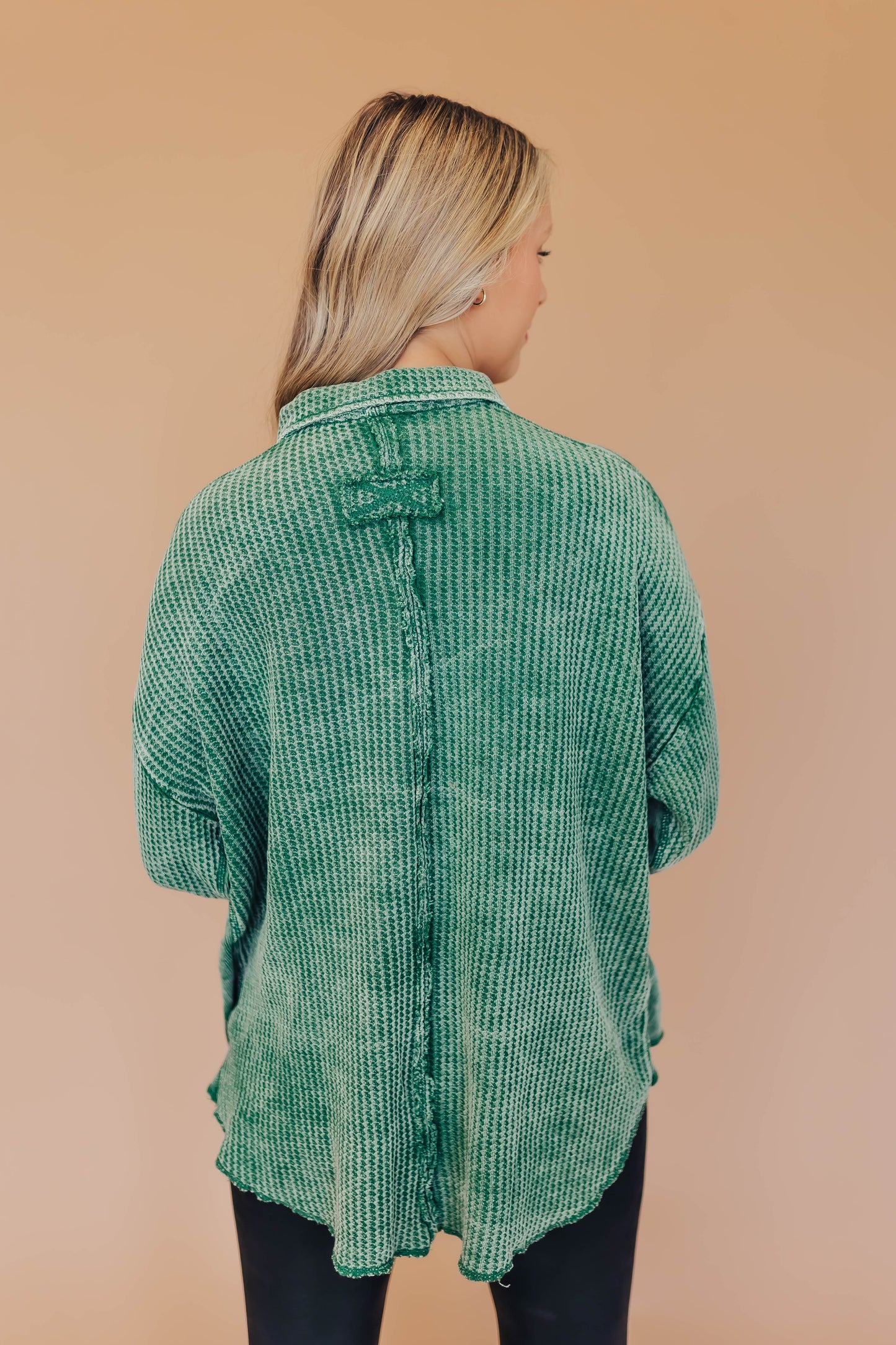 Winnie Waffle Button Top- Green