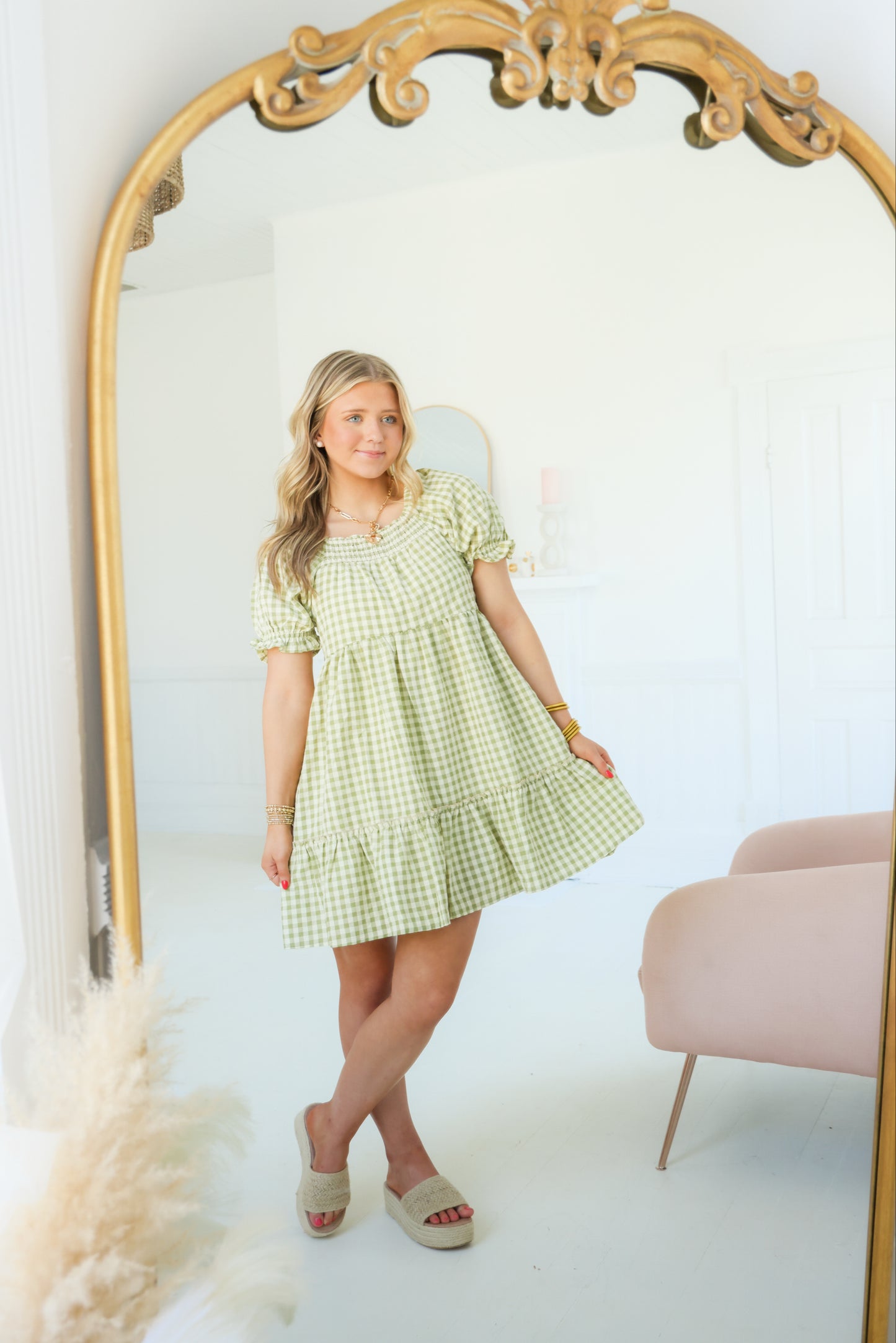 Hazel Smocked Gingham Mini Dress