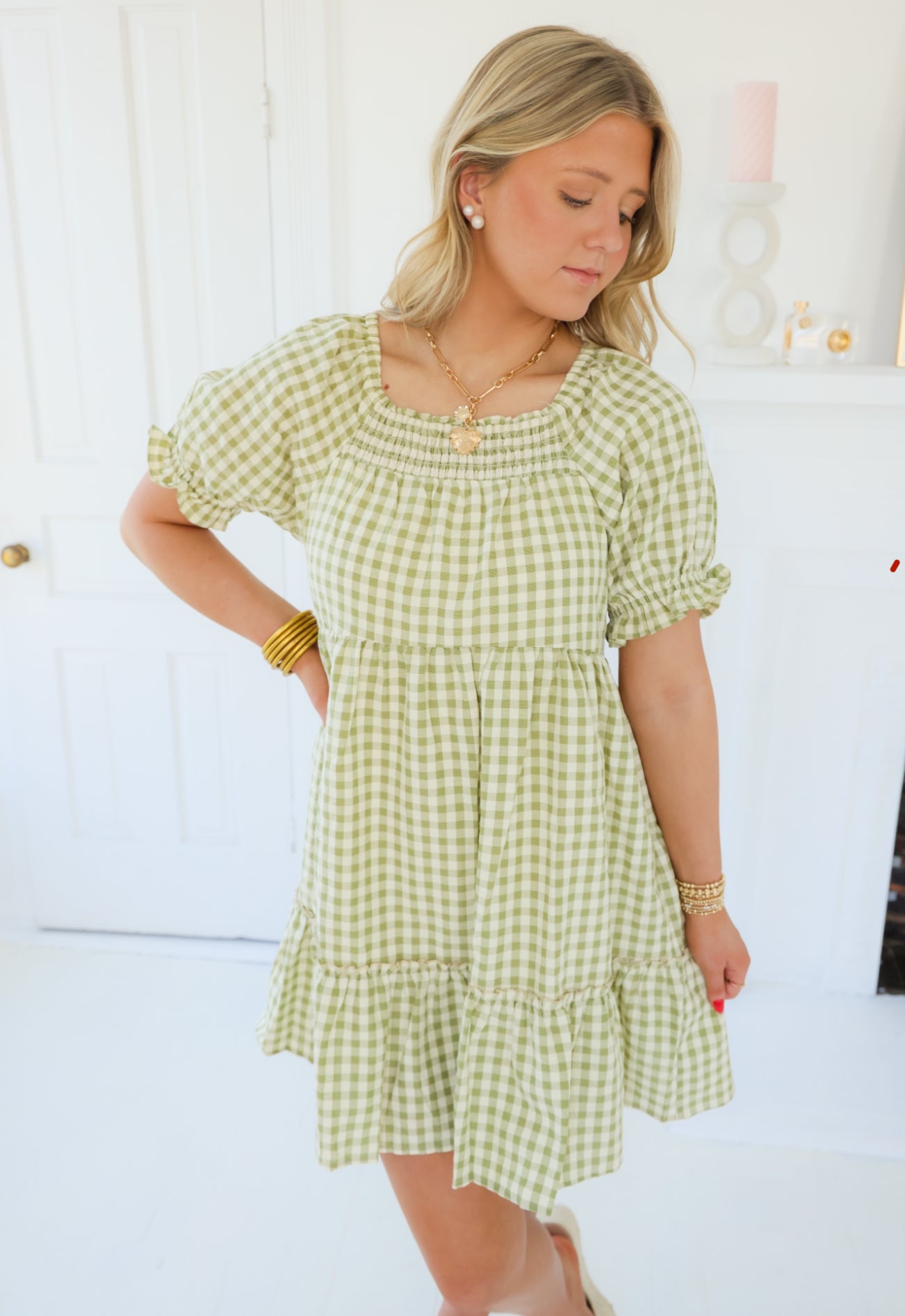 Hazel Smocked Gingham Mini Dress