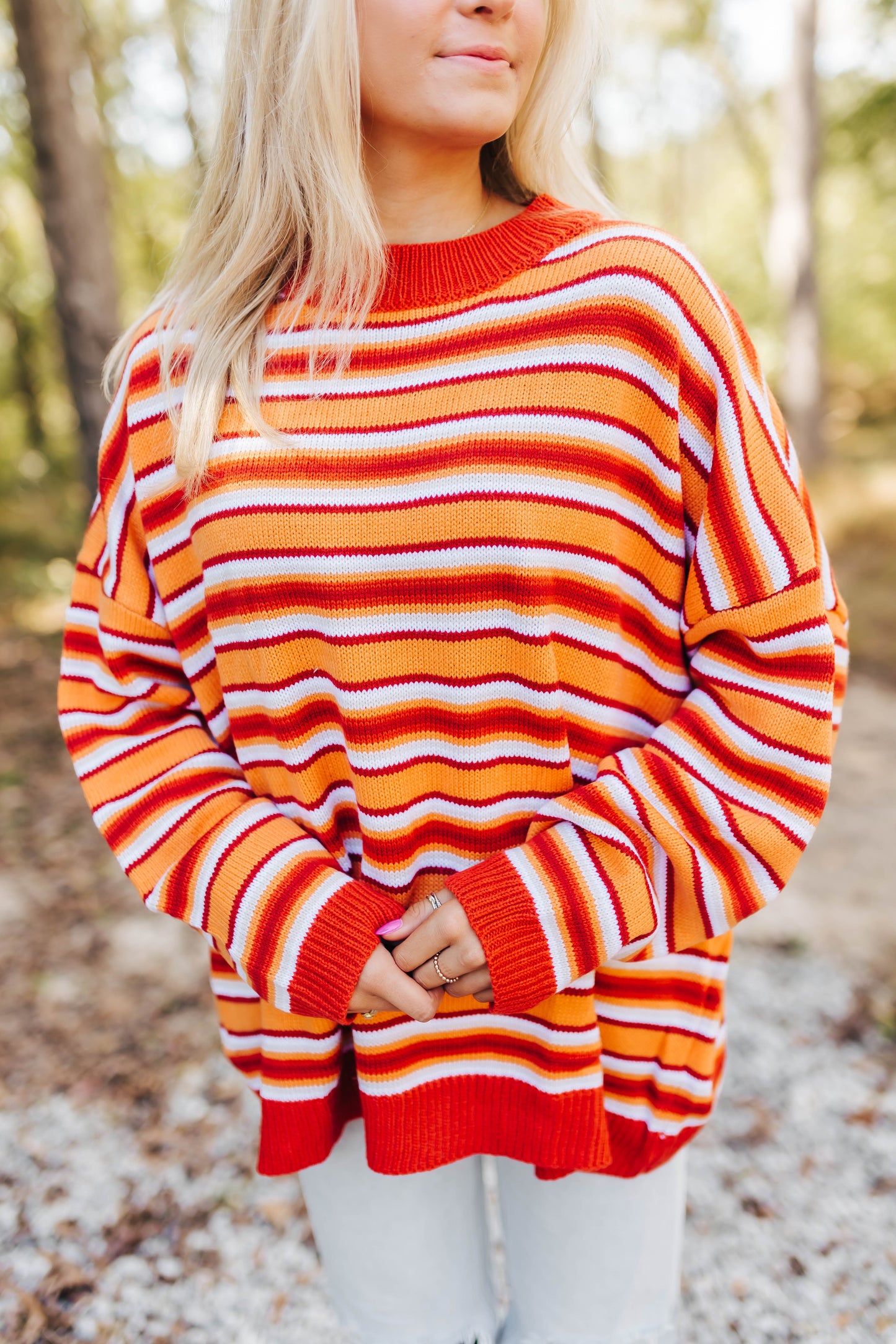 Orange Striped Oversized Sweater
