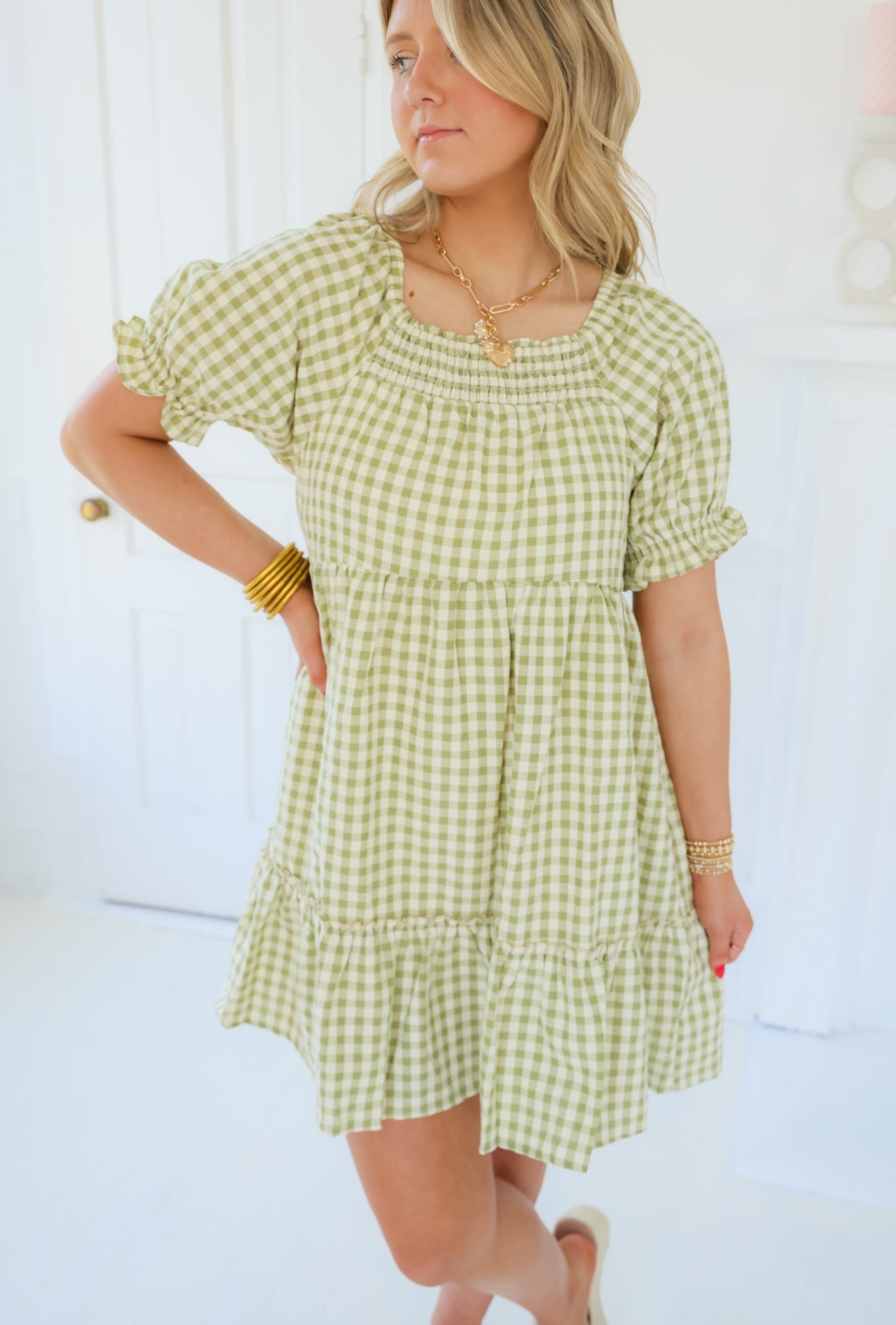Hazel Smocked Gingham Mini Dress
