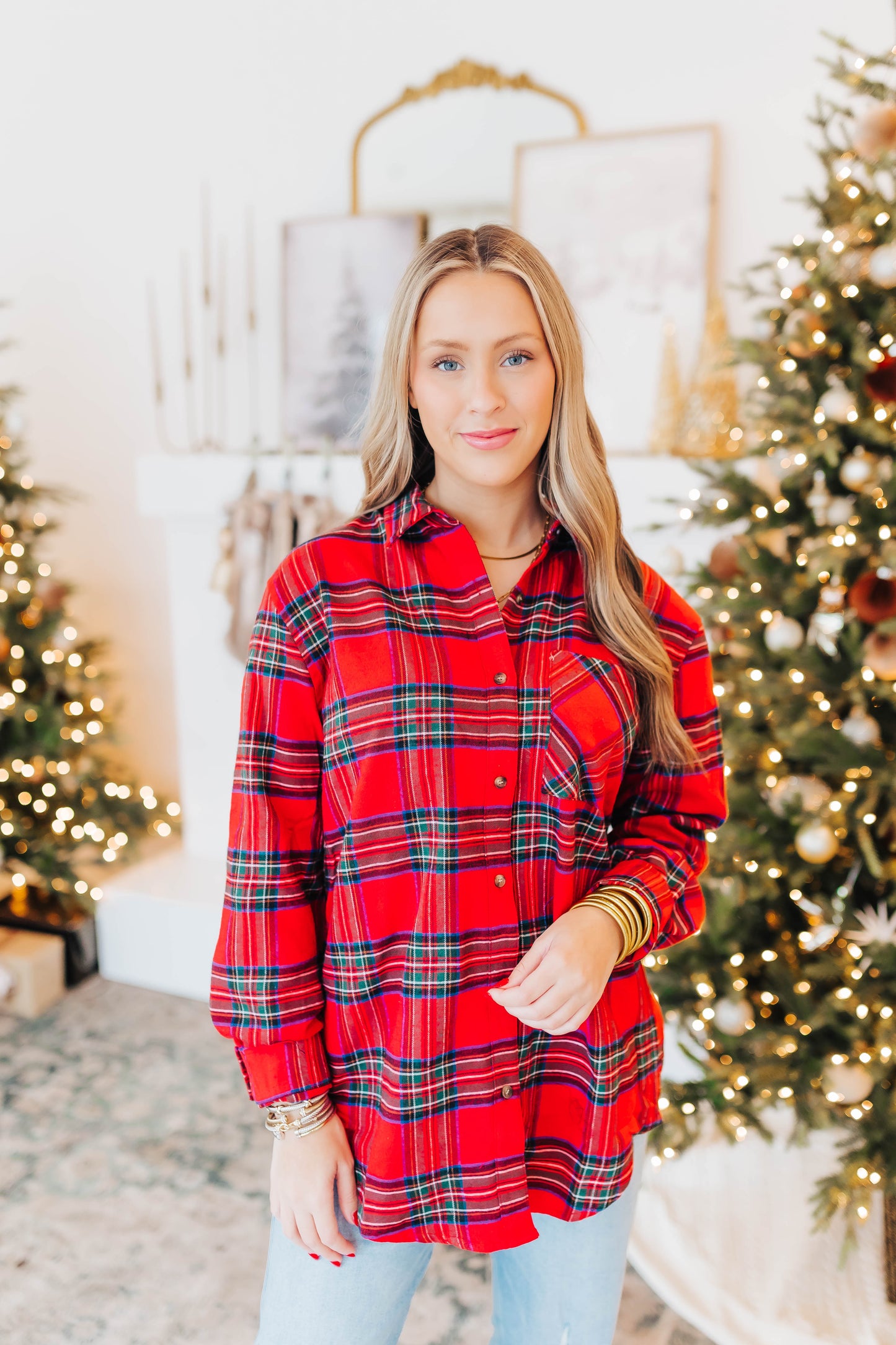 Red Ribbon Flannel Top