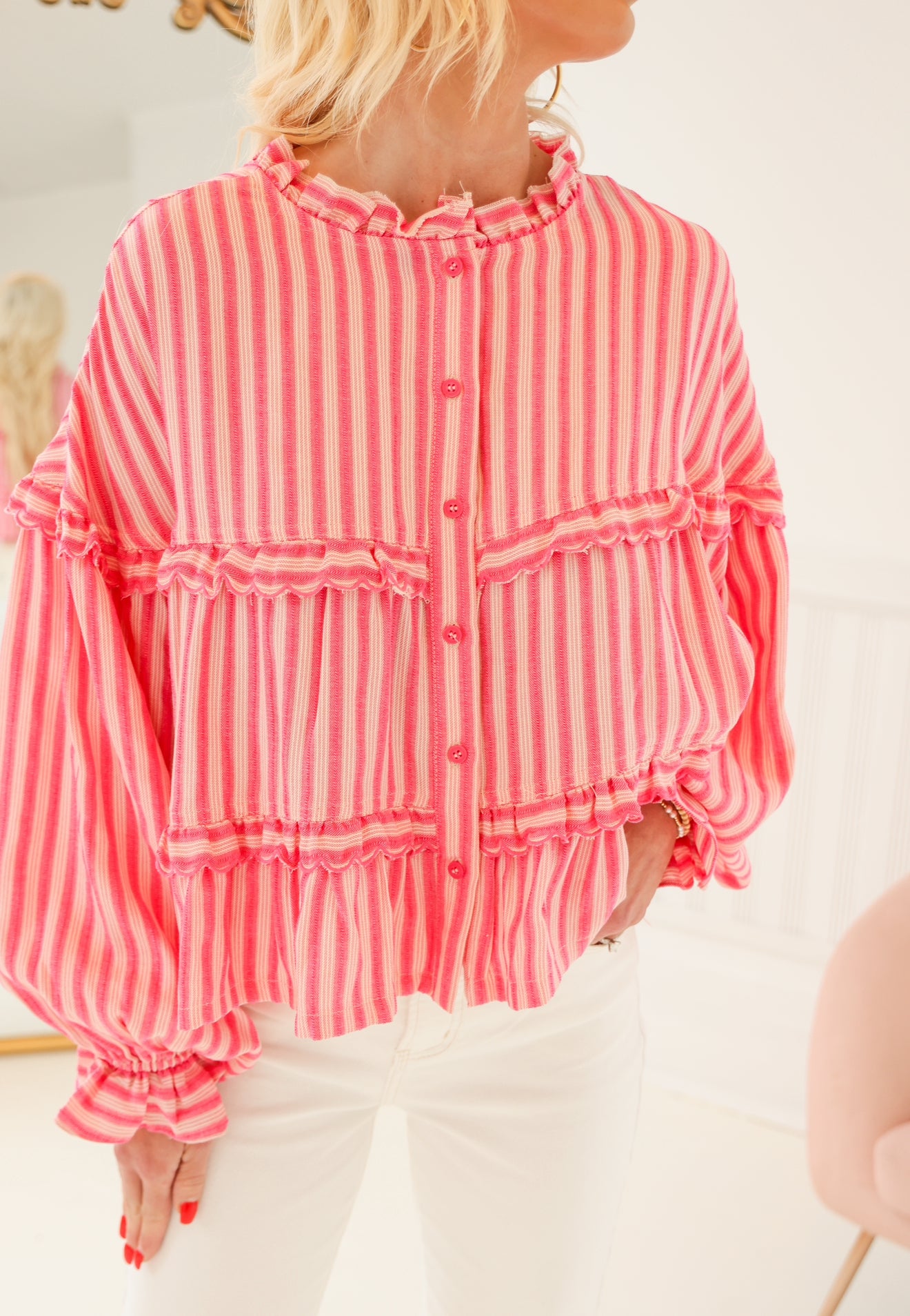 Flamingo Fuchsia Boho Top