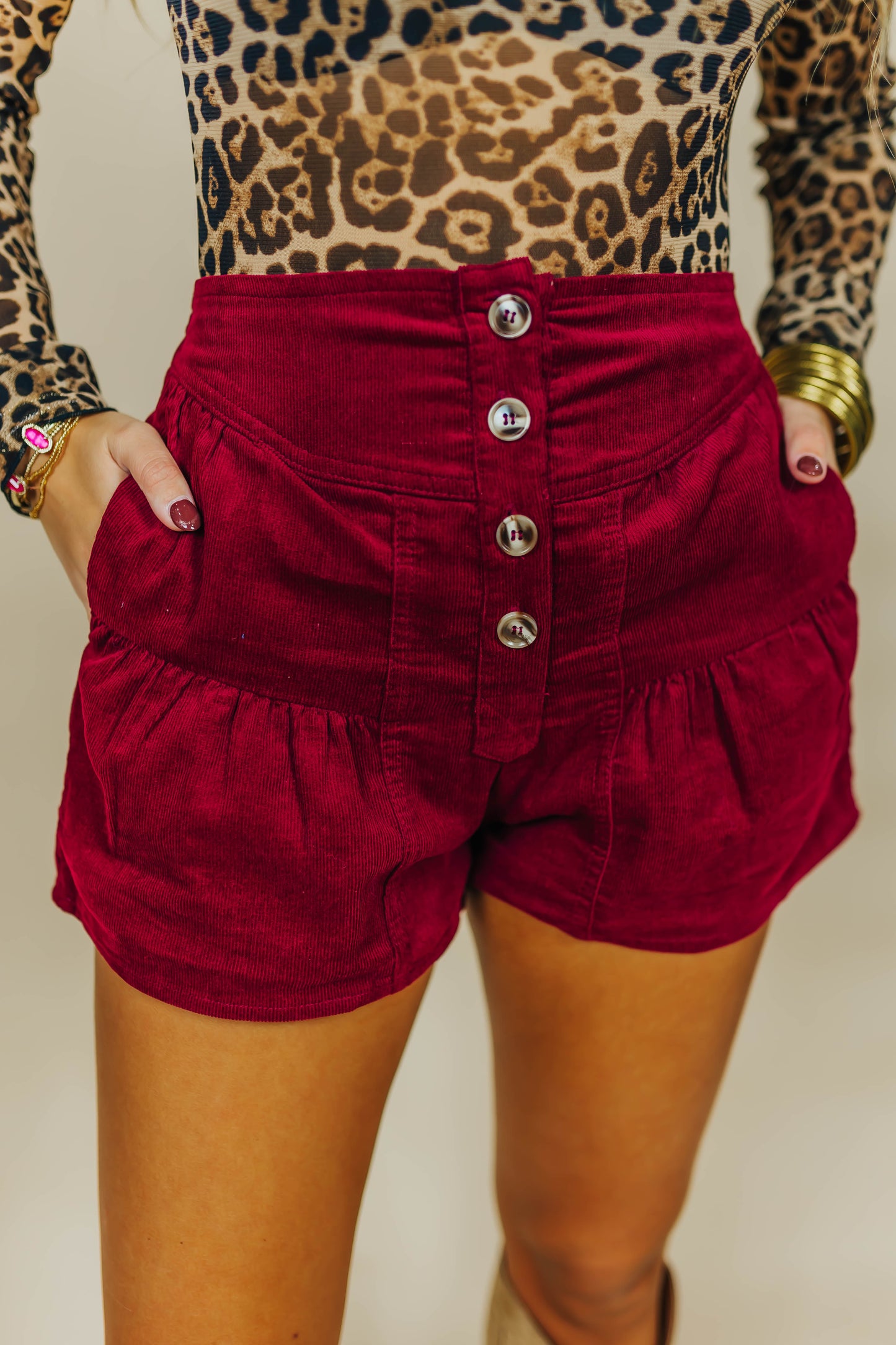 Wine Corduroy Shorts