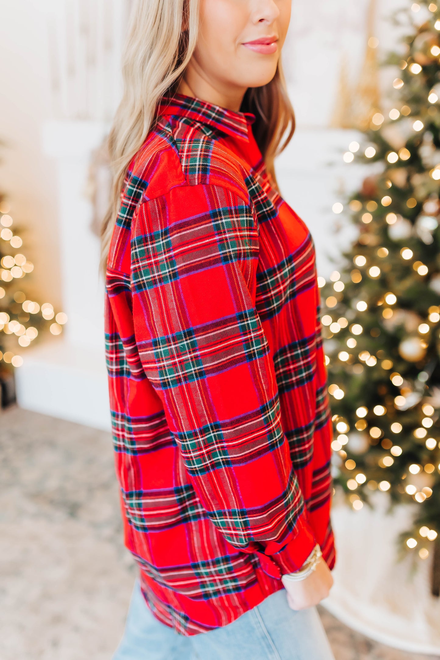 Red Ribbon Flannel Top