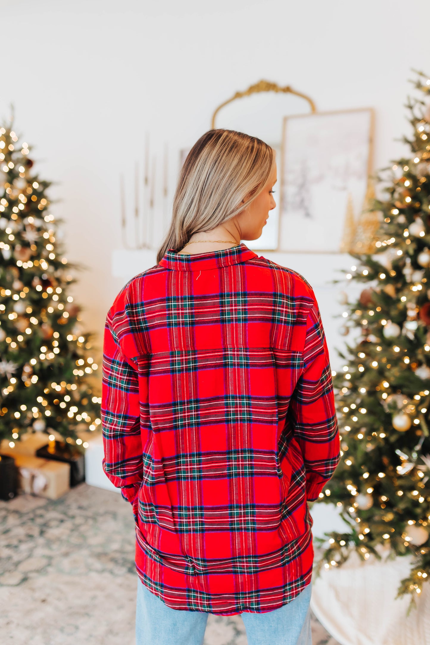Red Ribbon Flannel Top