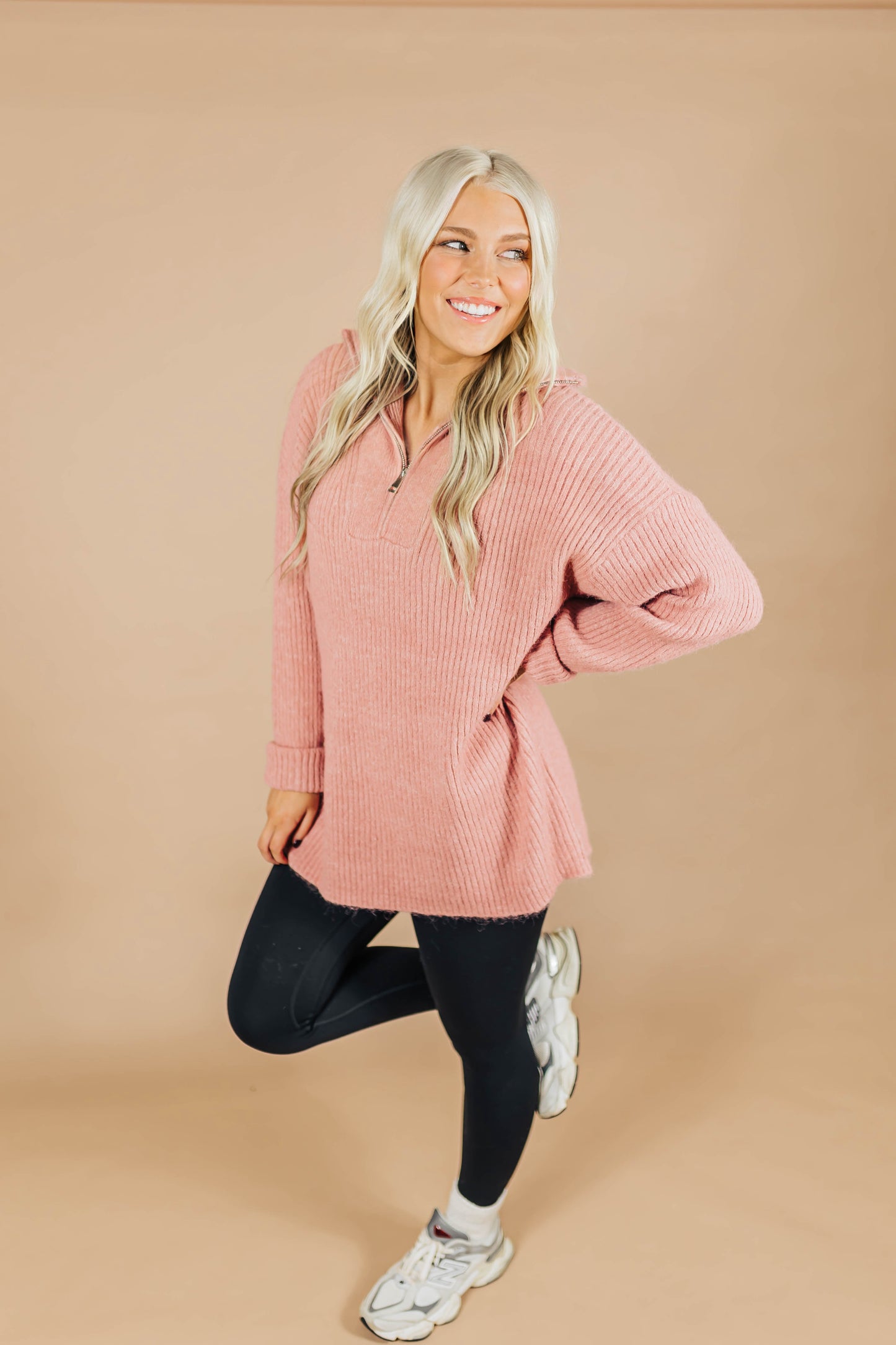Dusty Rose Half Zip Sweater