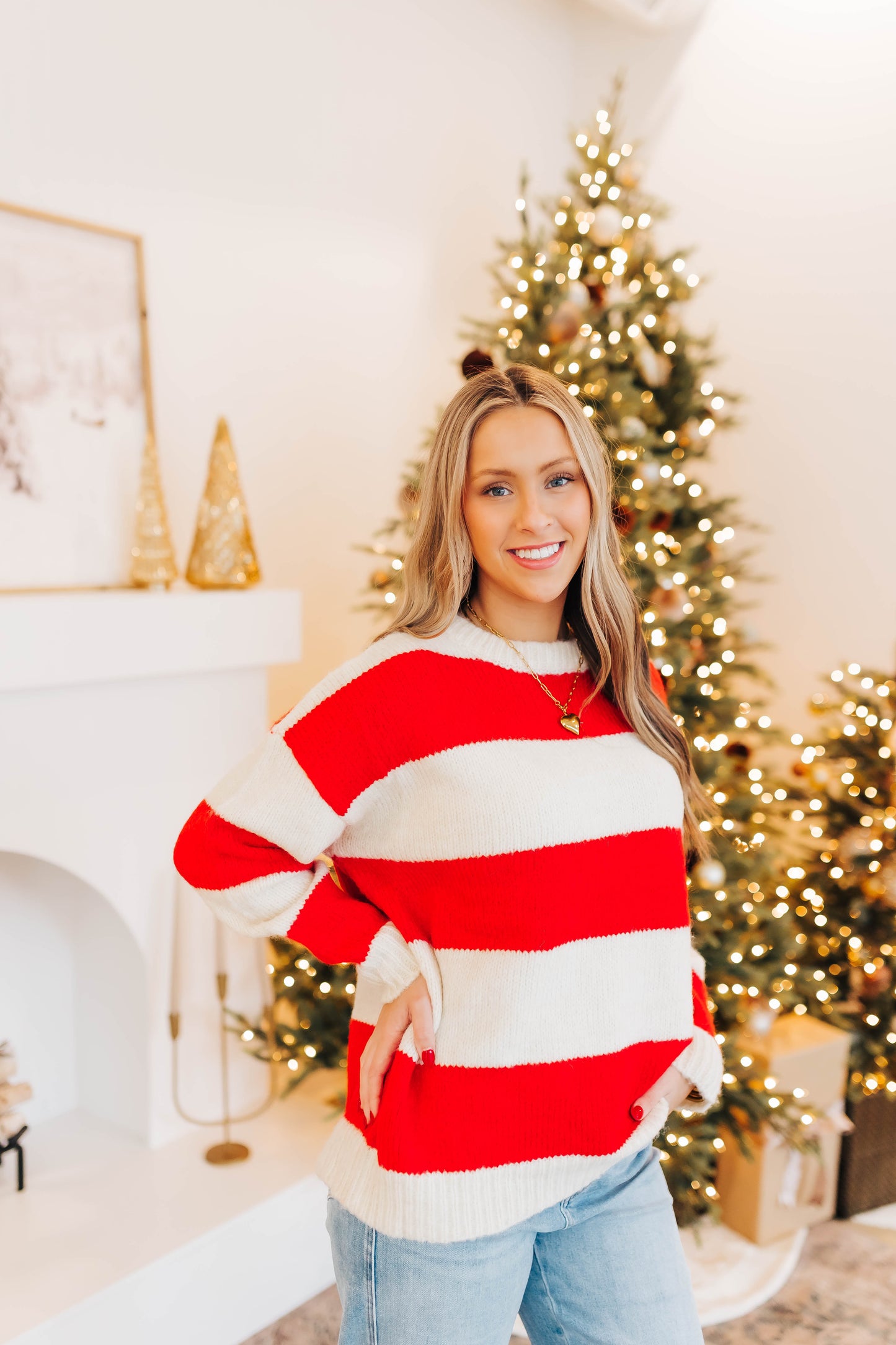 Ivory Red Striped Sweater