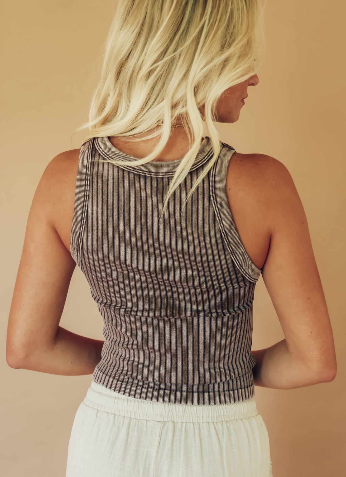Brown Ribbed Seamless Tank