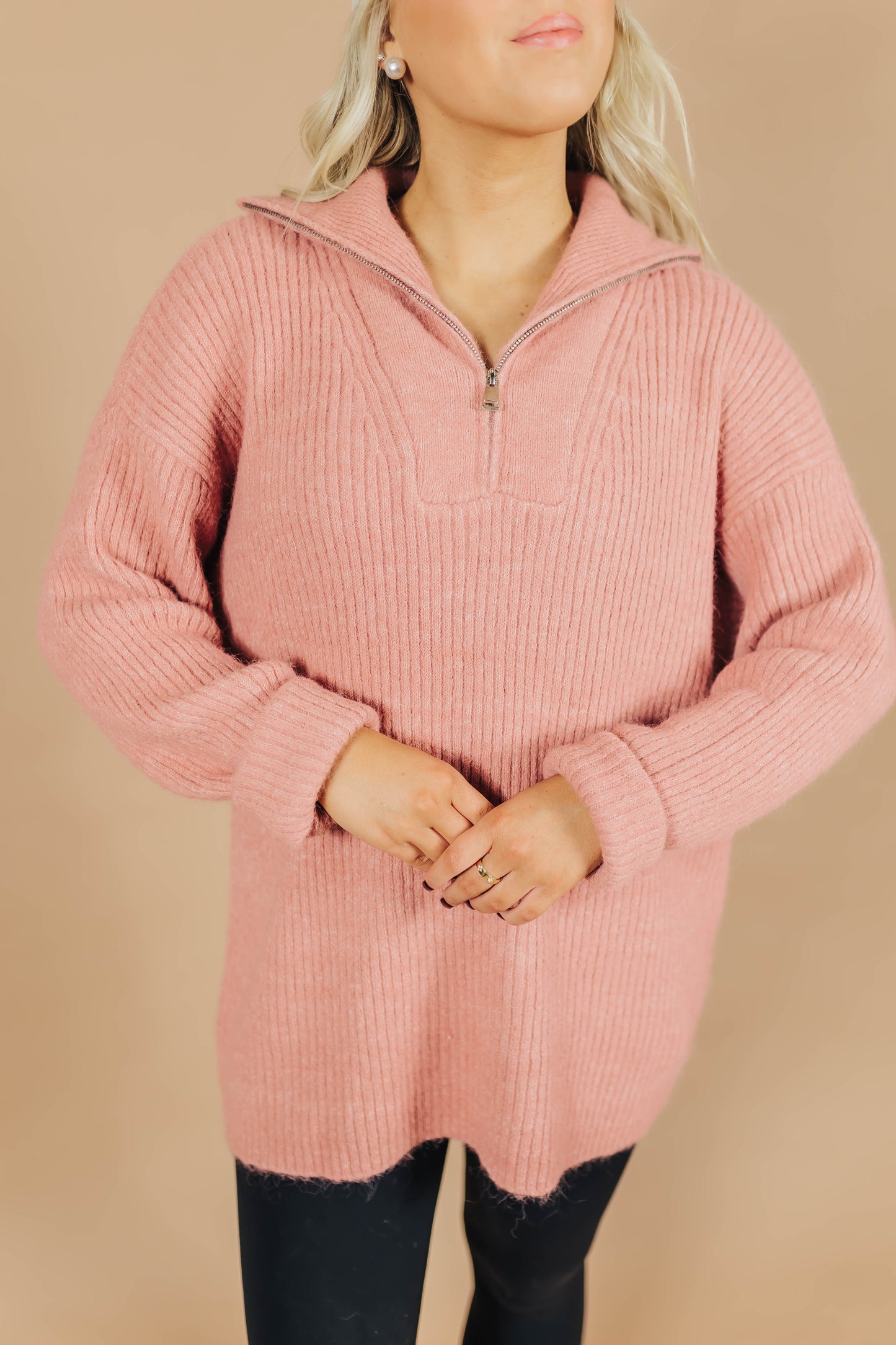 Dusty Rose Half Zip Sweater