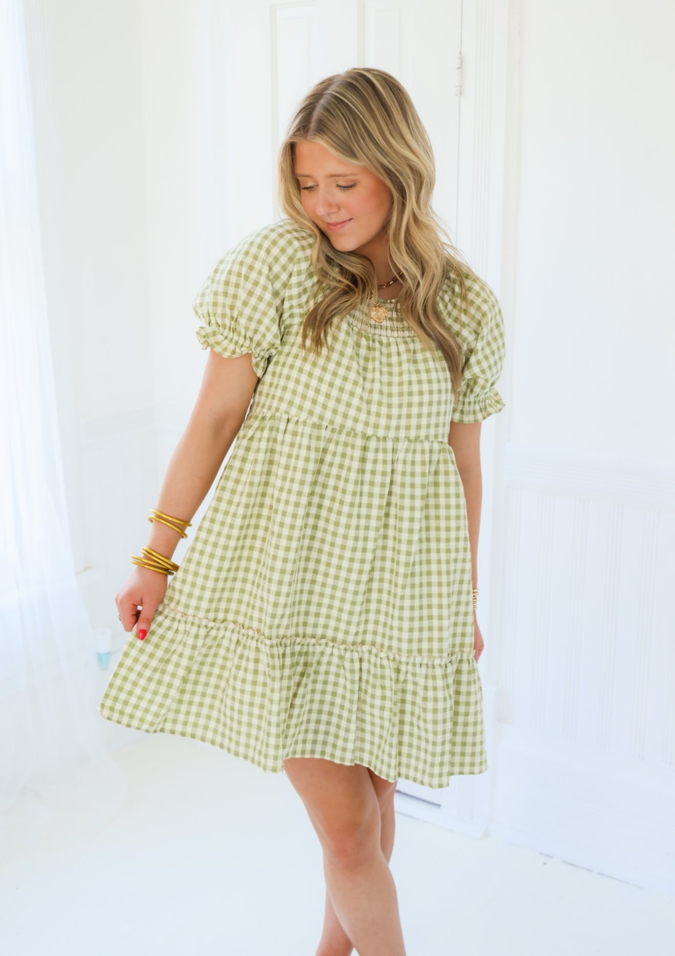 Hazel Smocked Gingham Mini Dress