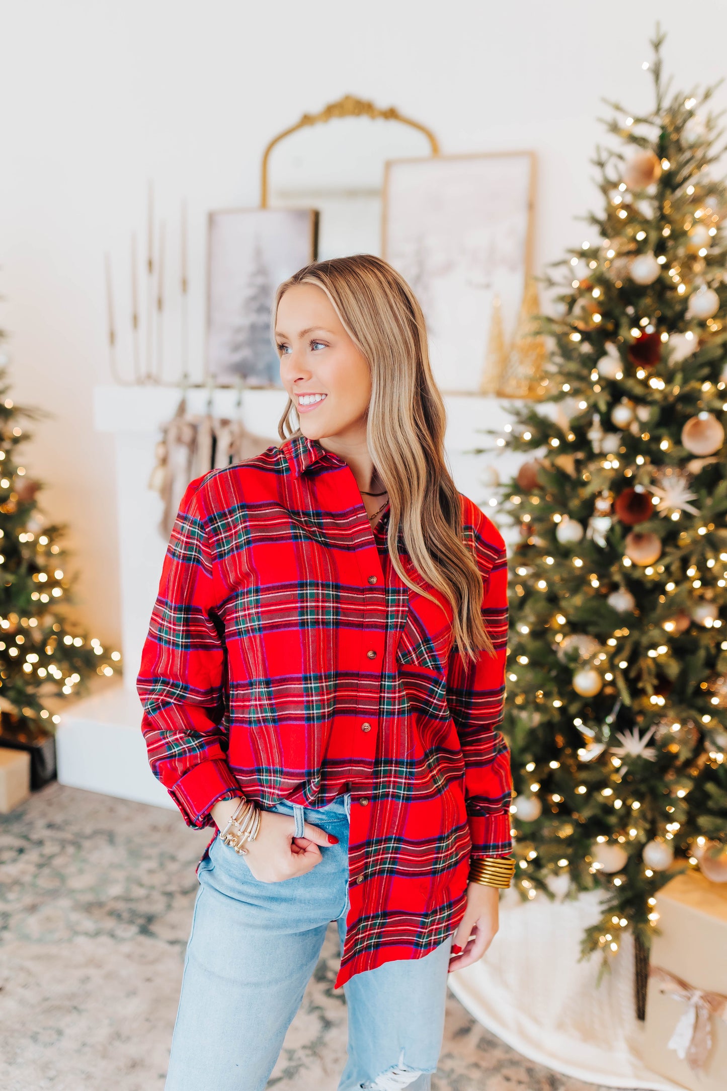 Red Ribbon Flannel Top