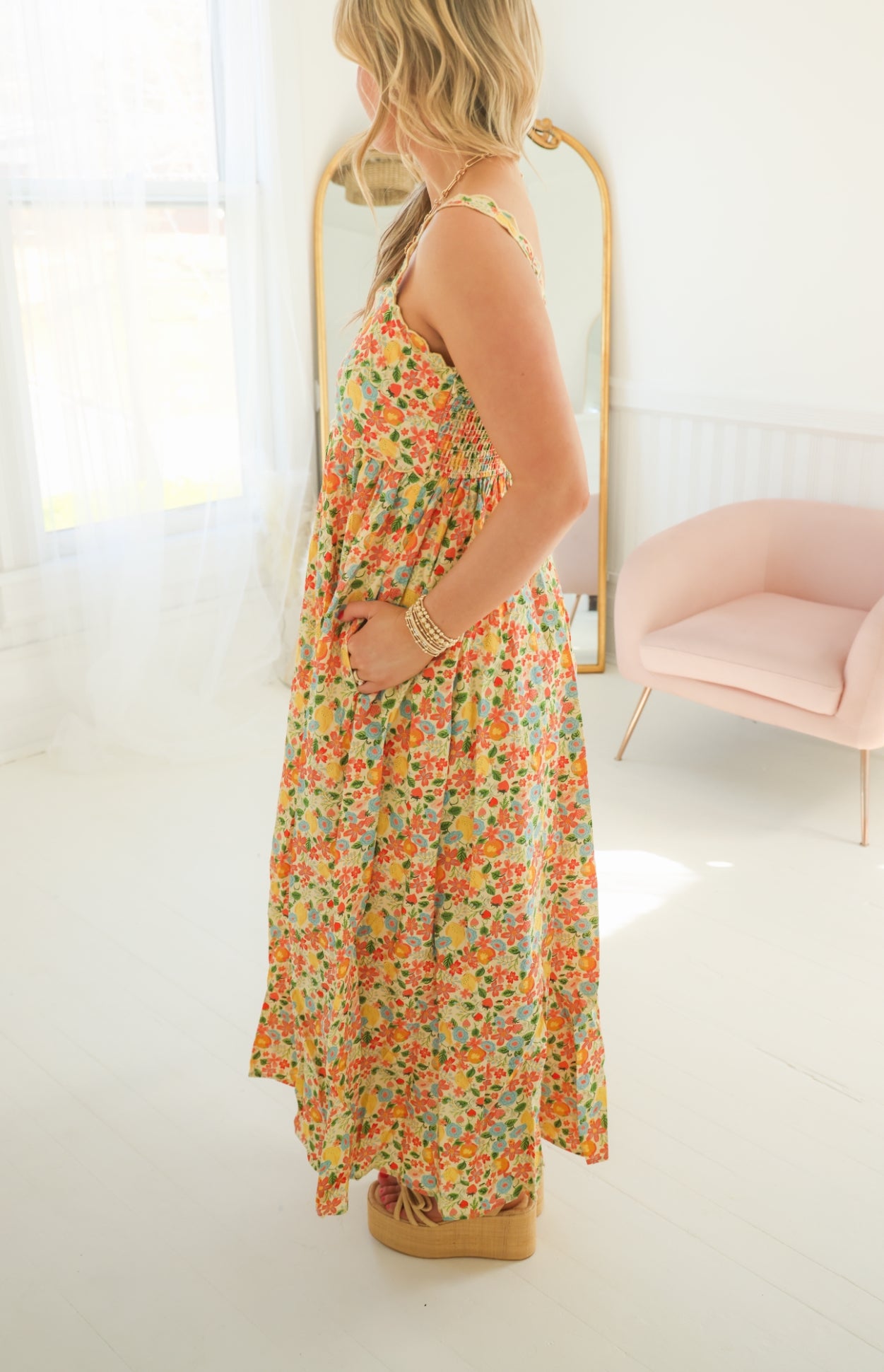 Lemon Scalloped Midi Dress