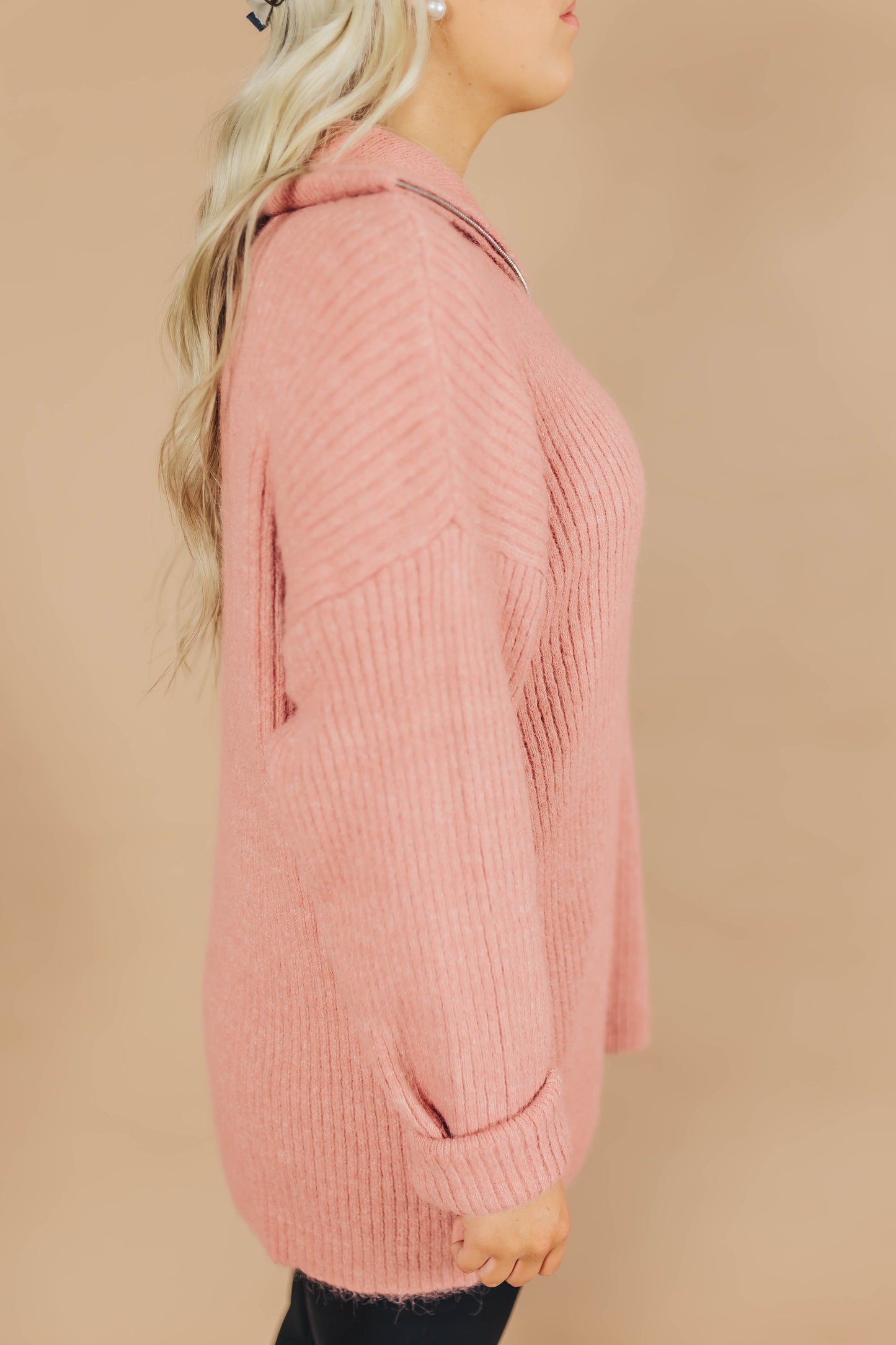 Dusty Rose Half Zip Sweater