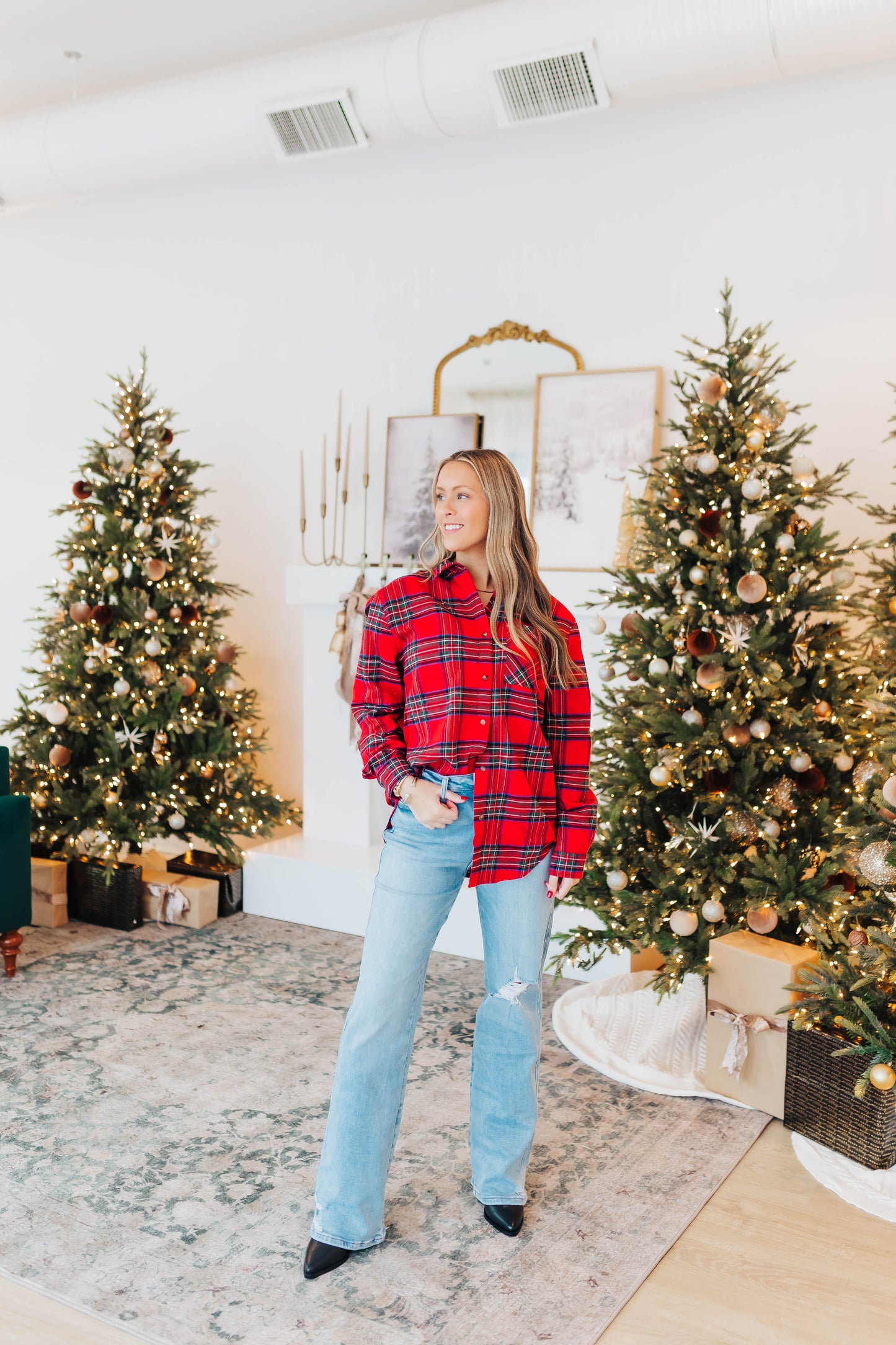 Red Ribbon Flannel Top