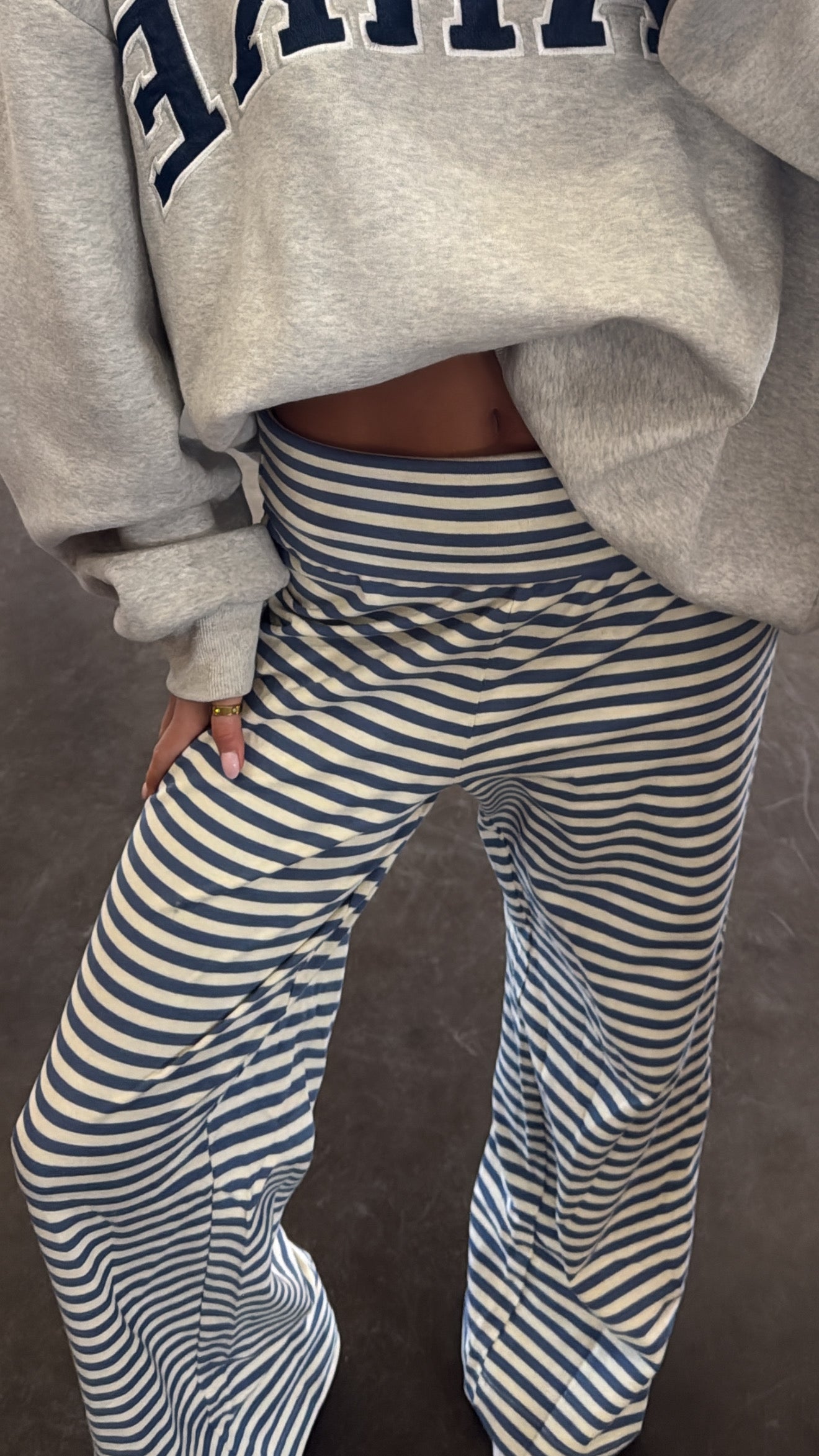 Blue Striped Fold Over Wide Leg Pants