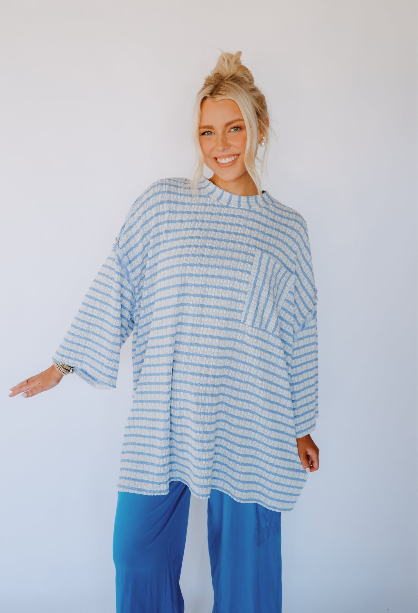 Urban Striped Mockneck Top - Blue