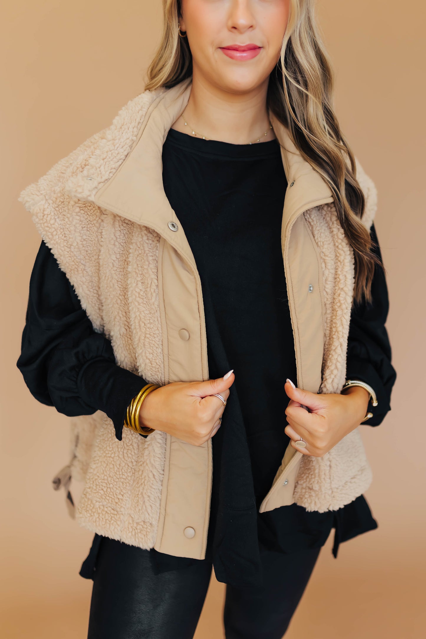 Feel It All Camel Sherpa Vest