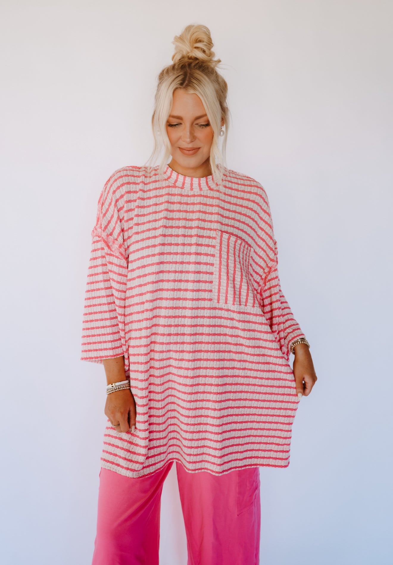 Urban Striped Mockneck Top - Pink