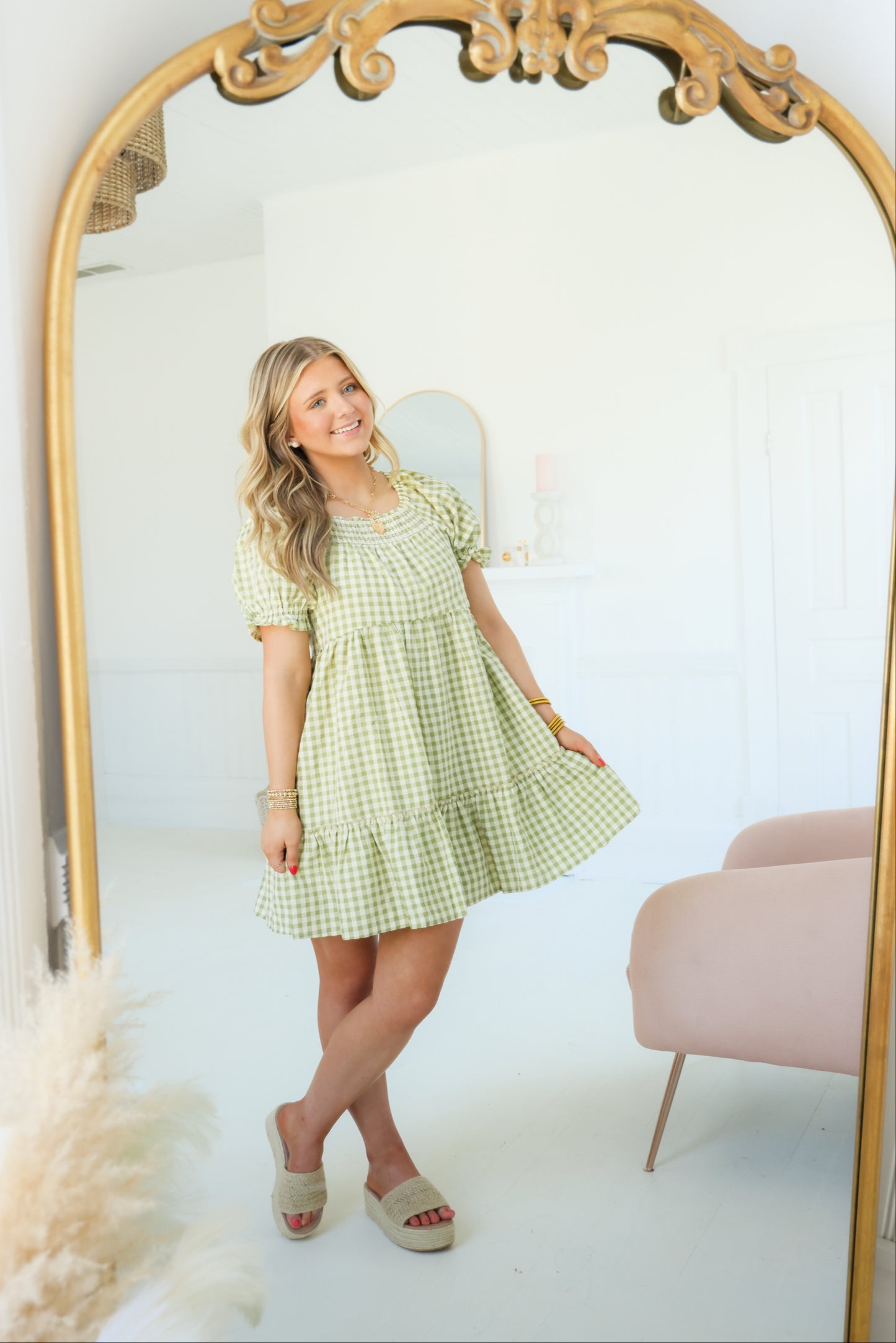 Hazel Smocked Gingham Mini Dress