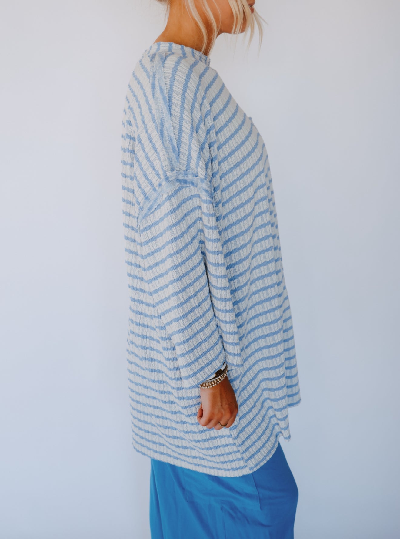 Urban Striped Mockneck Top - Blue