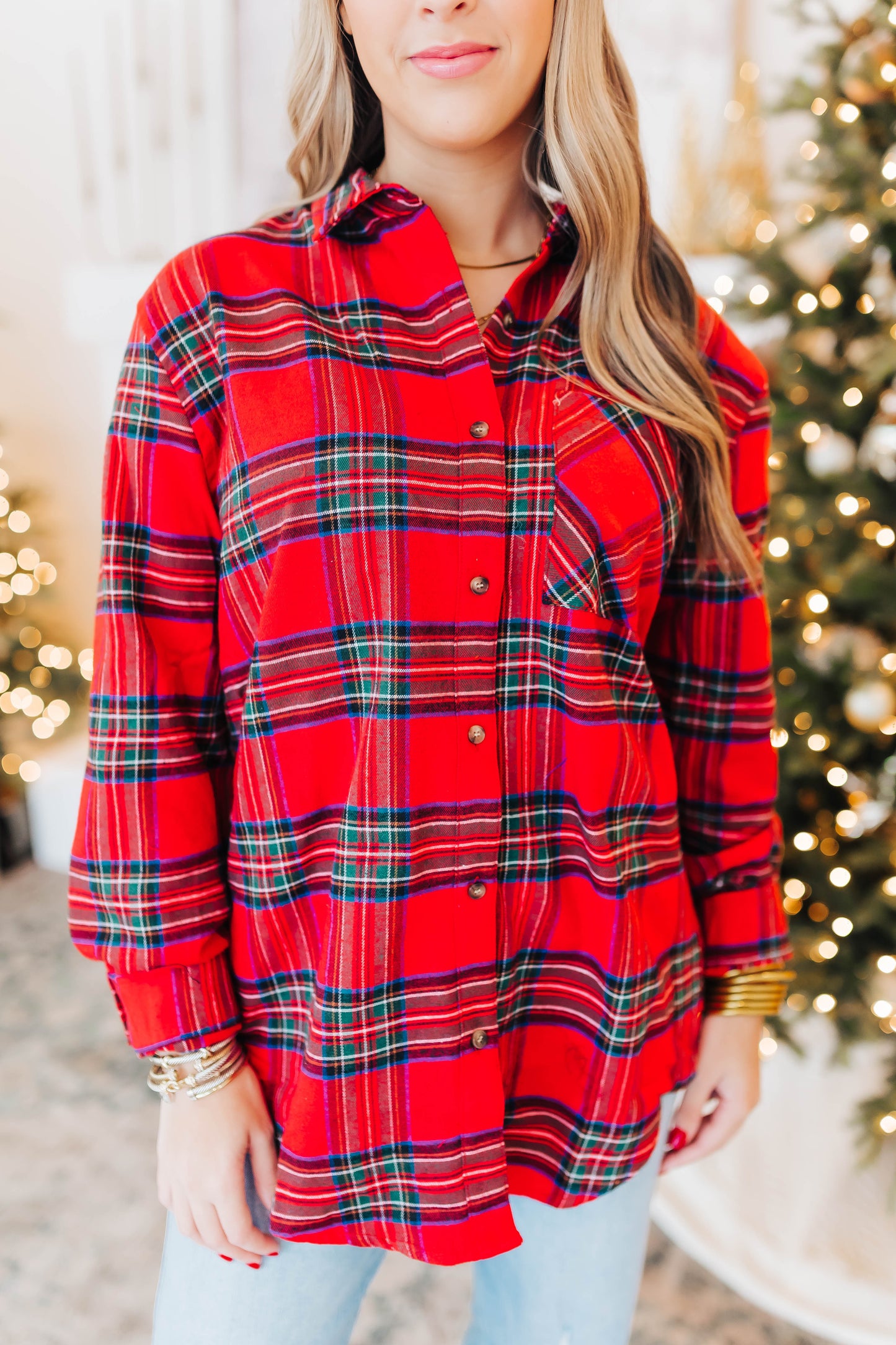 Red Ribbon Flannel Top