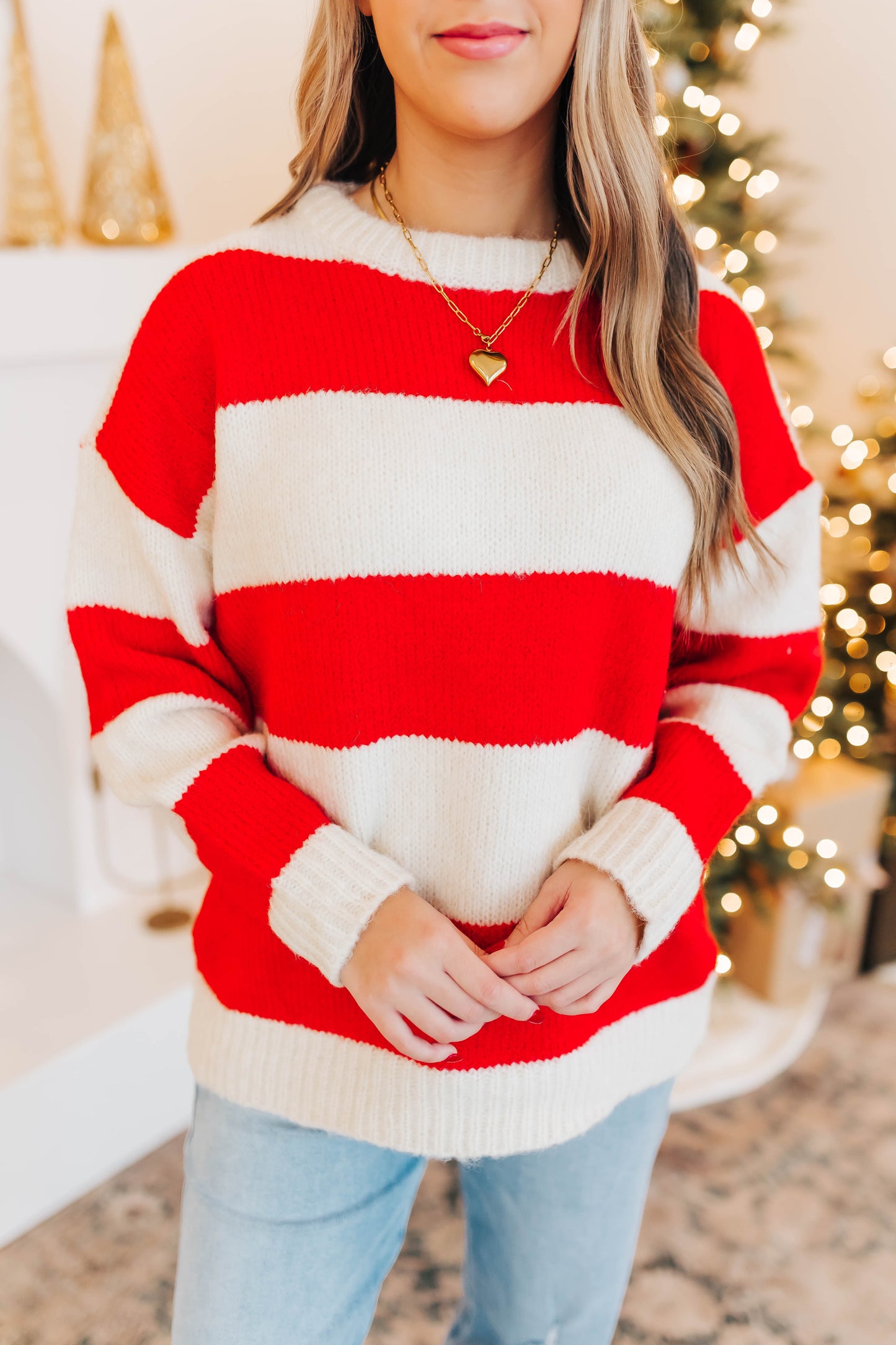 Ivory Red Striped Sweater