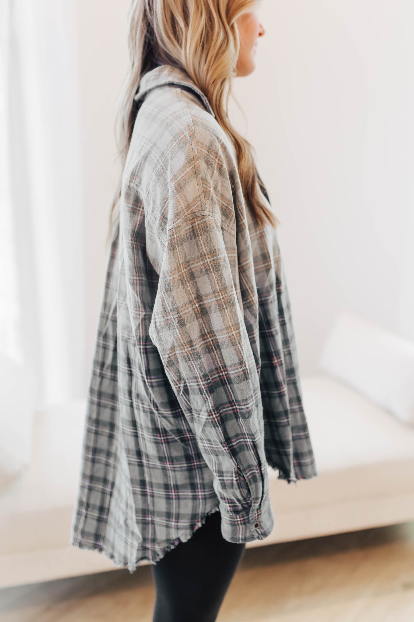 Blue Washed Flannel Top