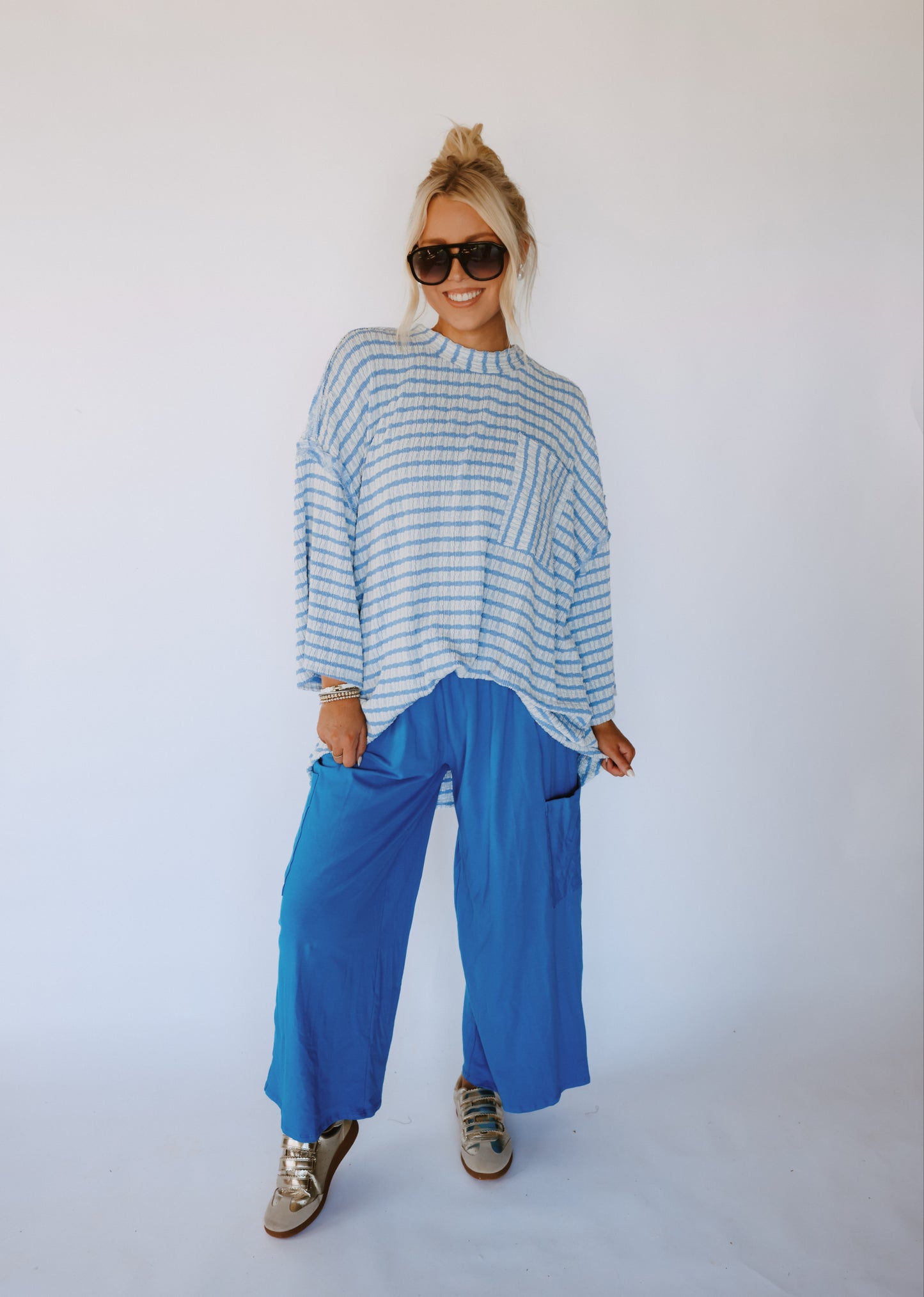 Urban Striped Mockneck Top - Blue