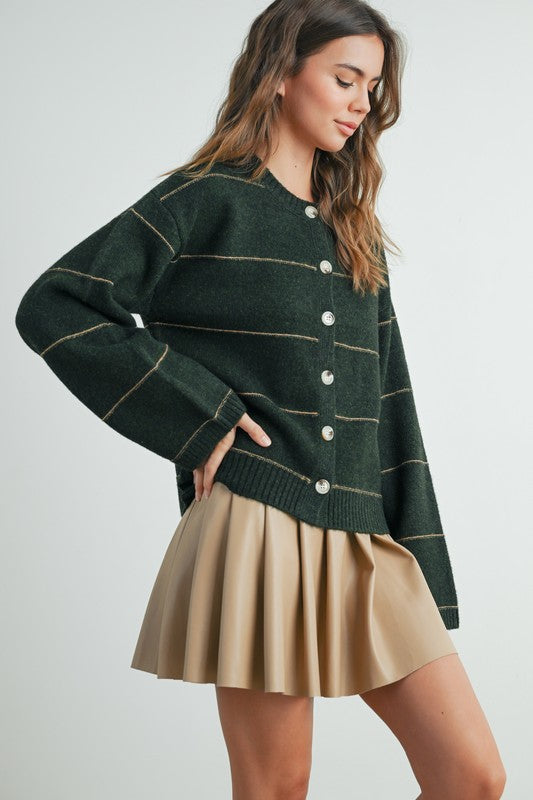 Button Striped Cardigan