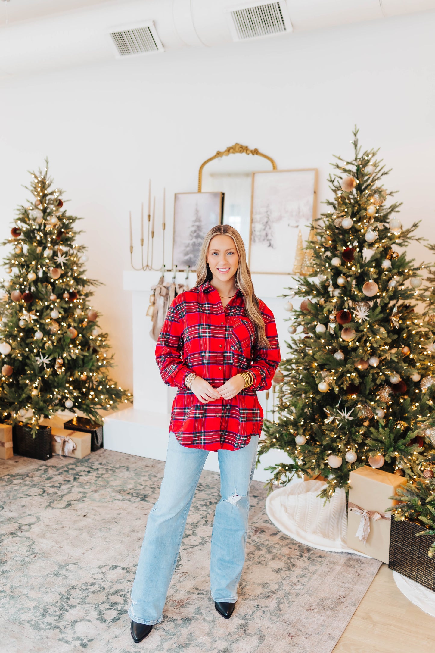 Red Ribbon Flannel Top