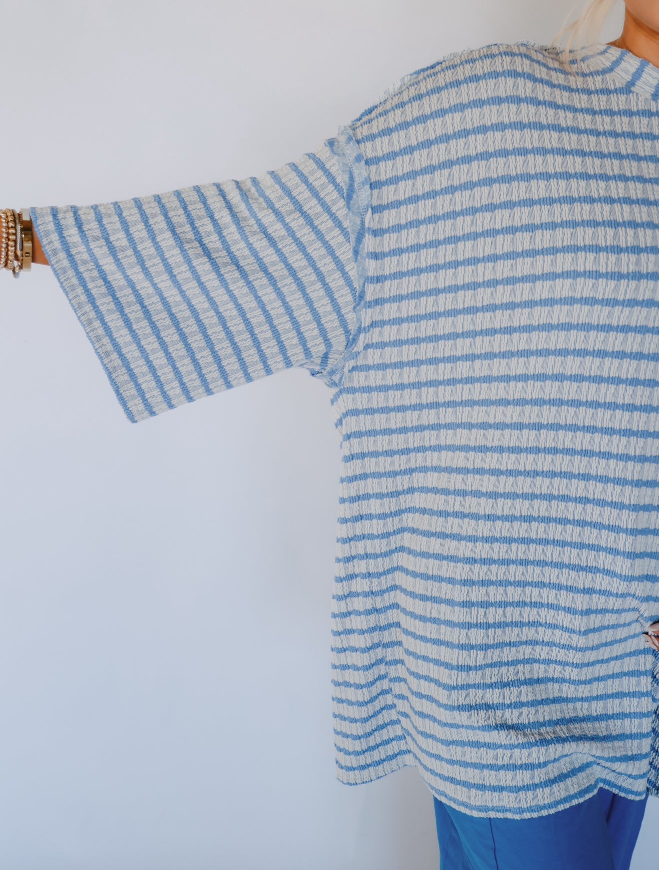 Urban Striped Mockneck Top - Blue