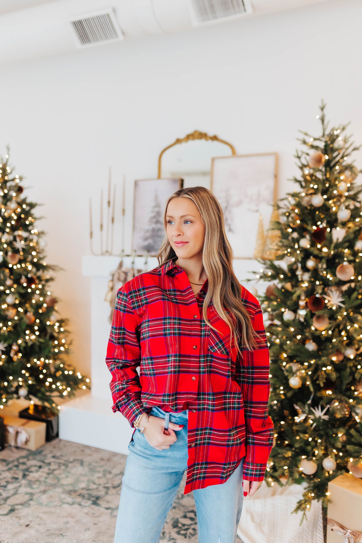 Red Ribbon Flannel Top
