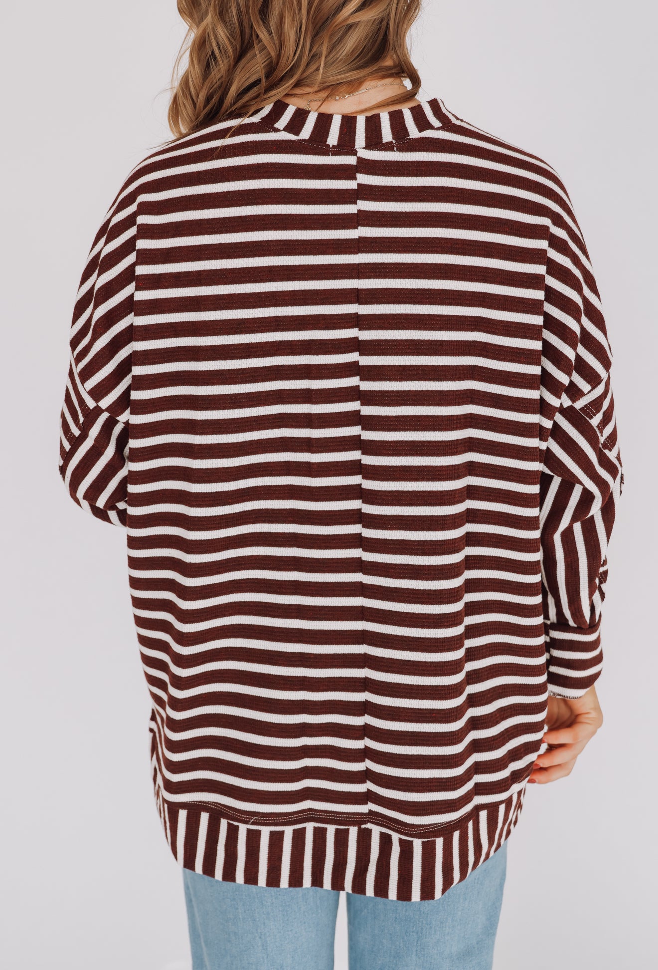 Burgundy Cream Striped Tunic Top