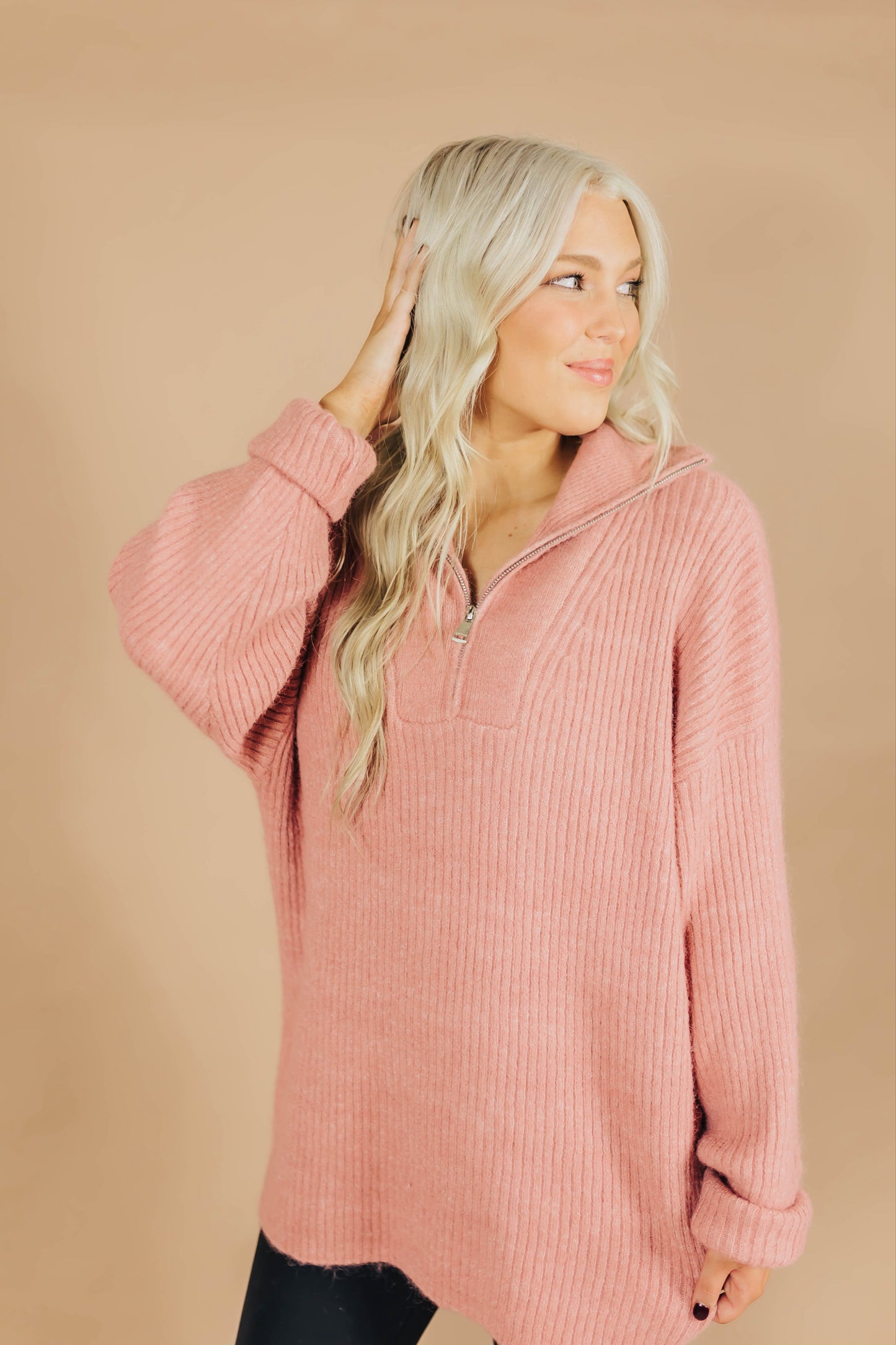 Dusty Rose Half Zip Sweater