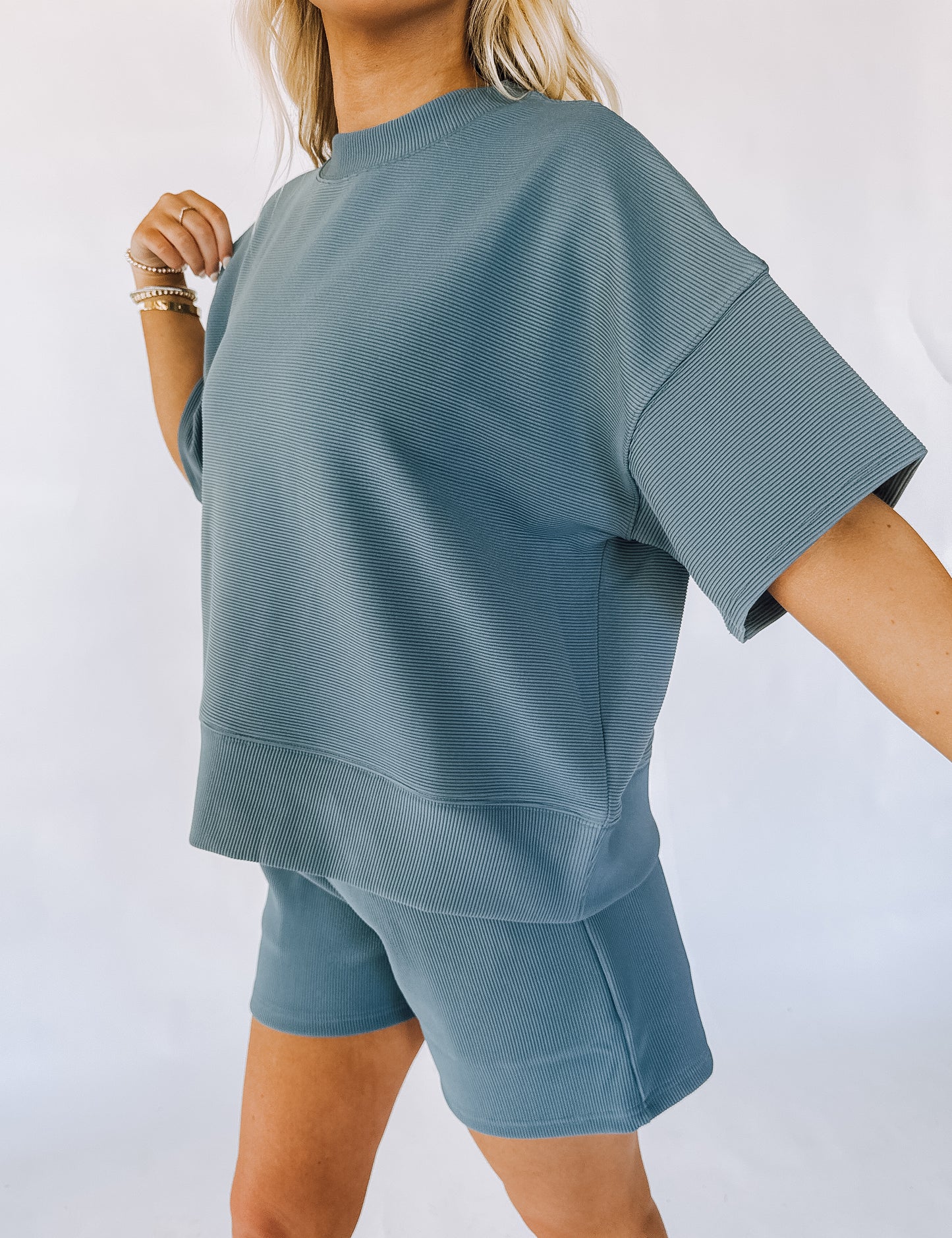 Everyday Ribbed Short Set - Blue
