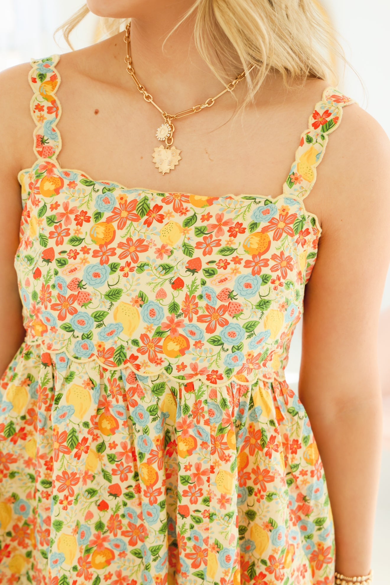 Lemon Scalloped Midi Dress