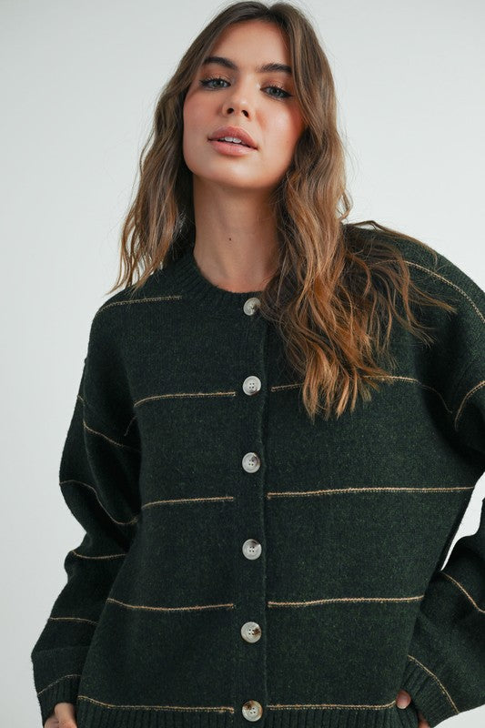 Button Striped Cardigan