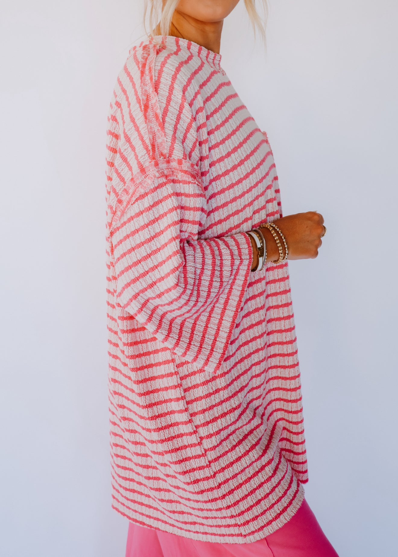 Urban Striped Mockneck Top - Pink
