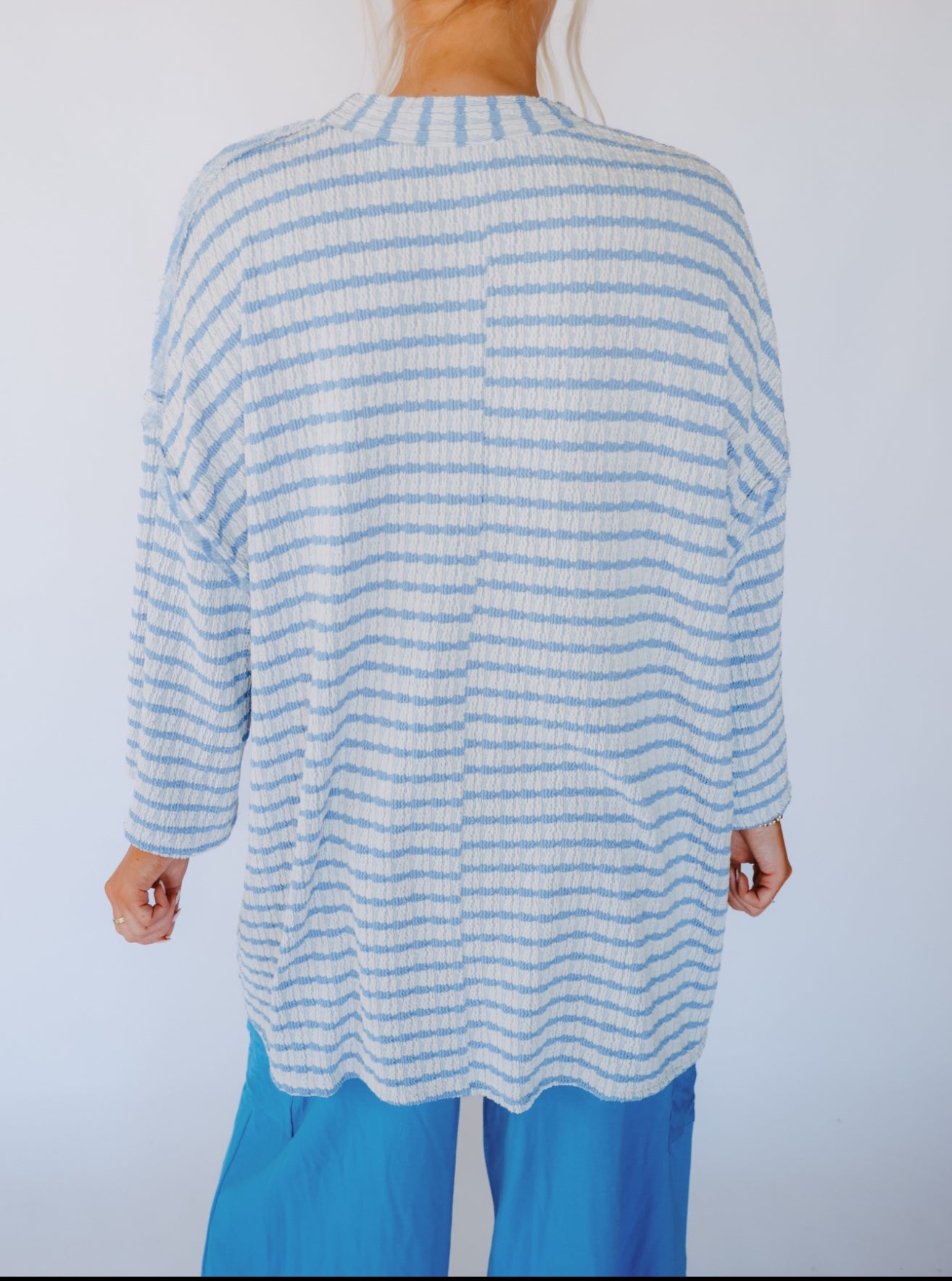 Urban Striped Mockneck Top - Blue
