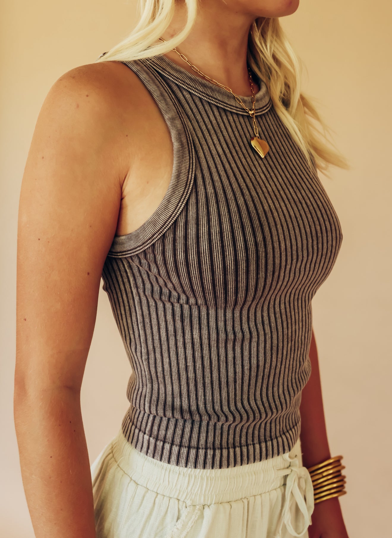 Brown Ribbed Seamless Tank