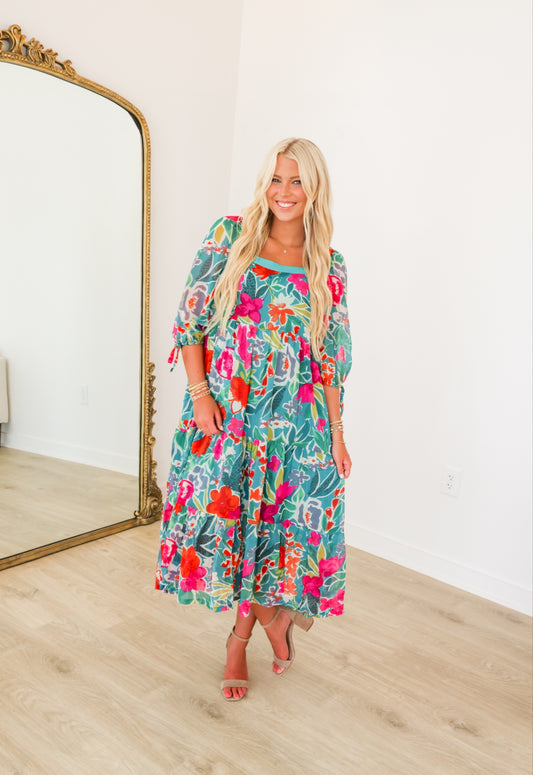 Kelly Floral Tiered Midi Dress