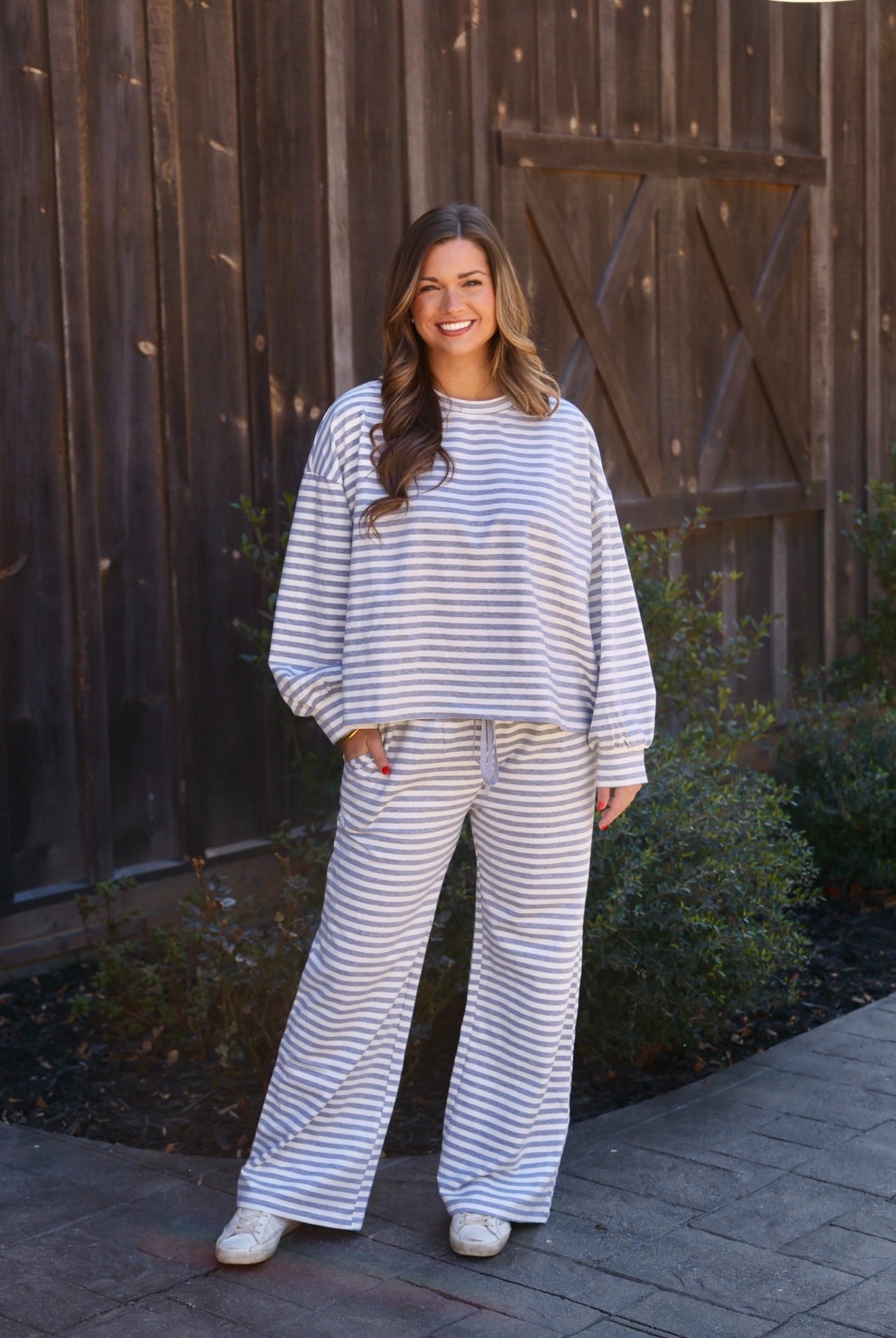 Simple Moments Grey Striped Top