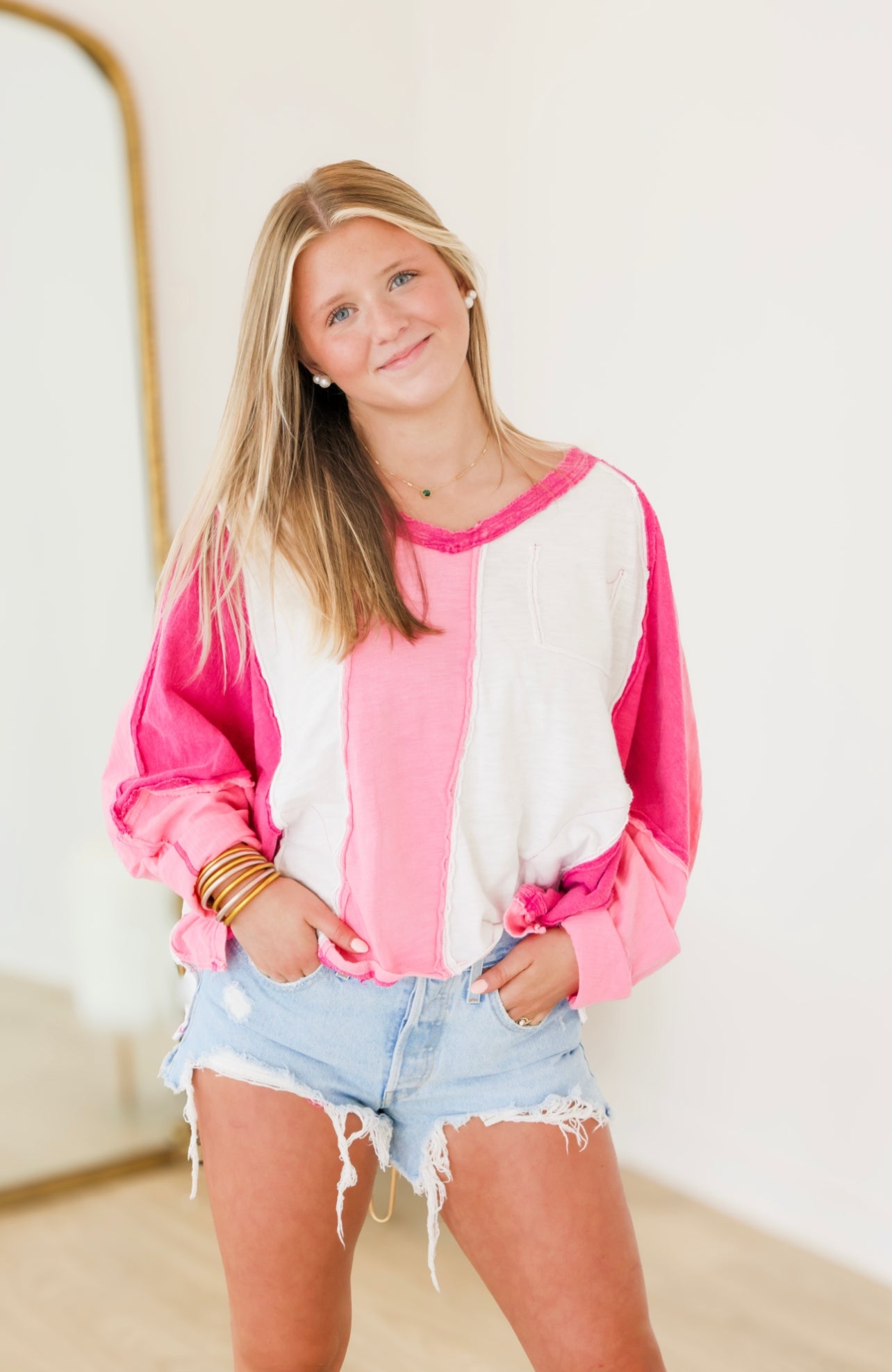 Ivey Pink Color Block Top