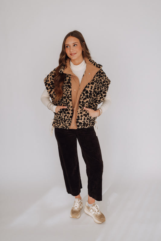 Leopard Print Button Down Vest