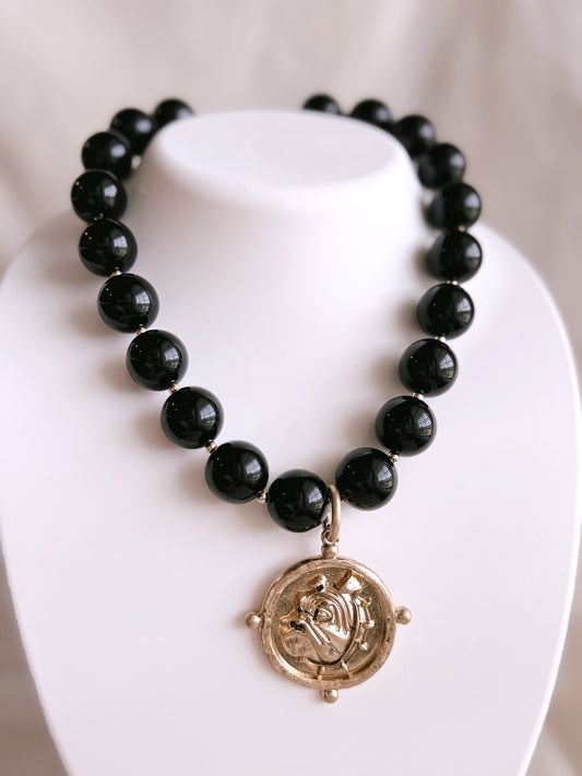 Bold Black Necklace W/ UGA Pendant