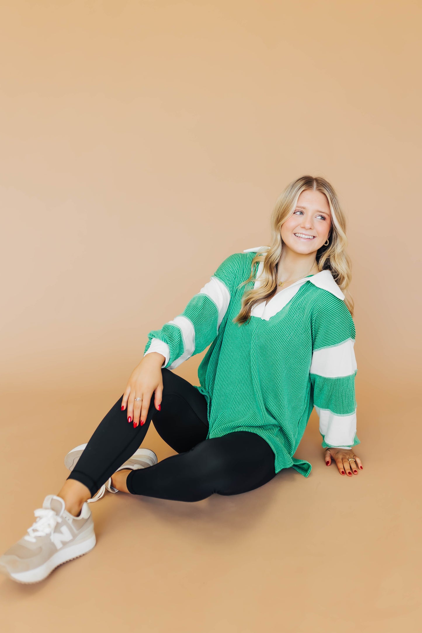 Jade Ribbed Color Block Top