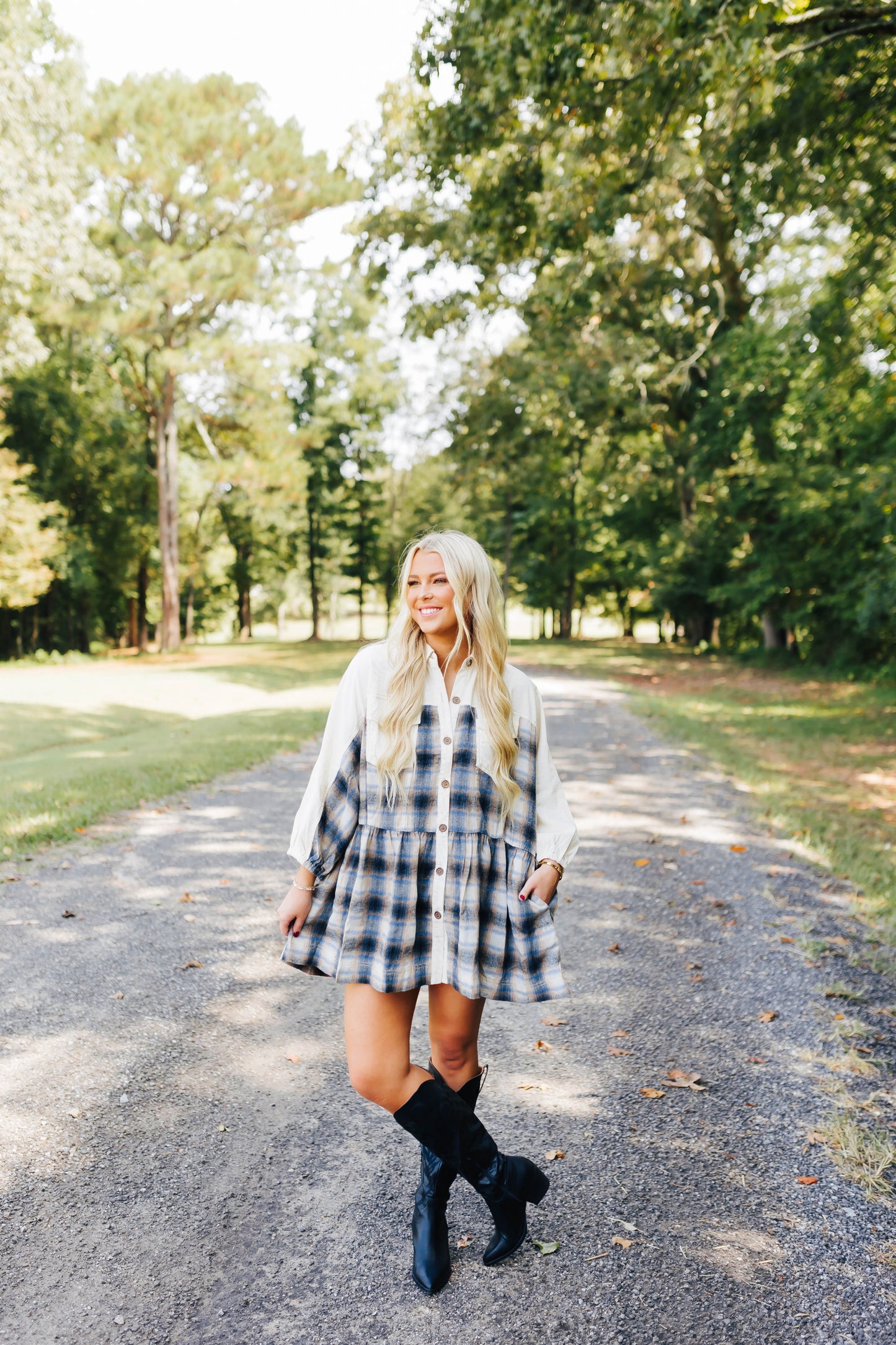 Autumn Days Plaid Dress- Blue